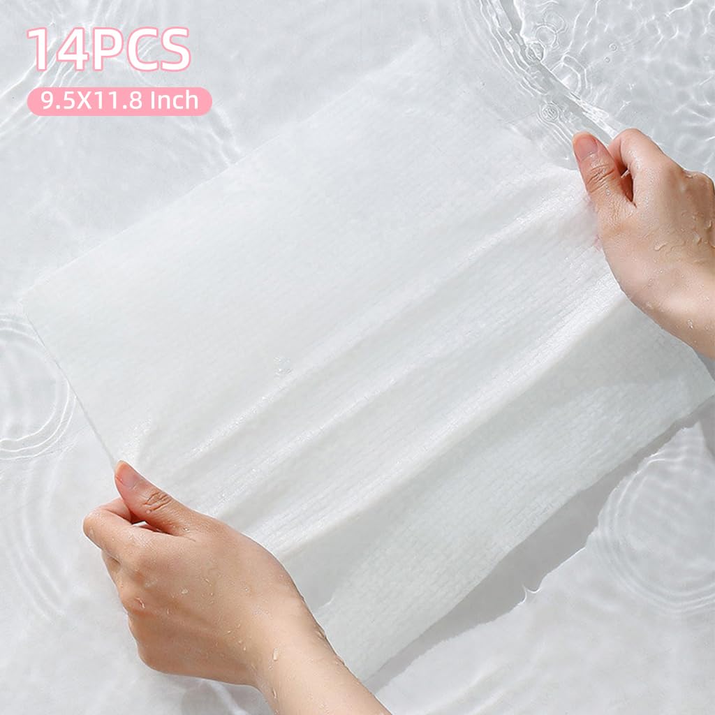 HANNEA® 14PCS Disposable Washcloths for Travel - Portable Pure Cotton Compressed Towels for Face & Hand Washing | Large, Thick & Reusable | Perfect for Camping, Hiking, Backpacking & Outdoor Adventures | Compact Travel Essential for Hygiene On-The-Go