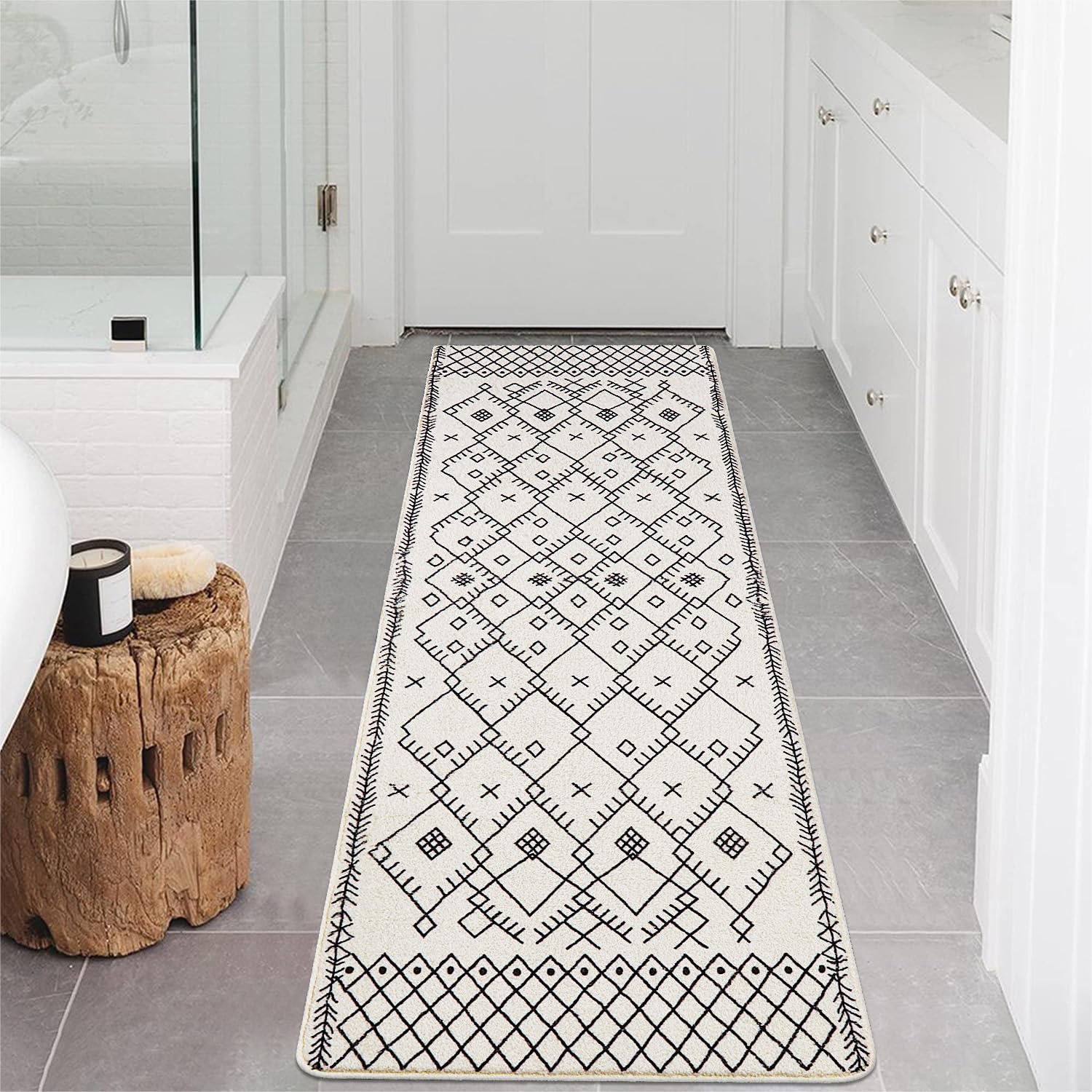 Uphome Boho Runner Rug 2' x 6' - Non-Slip Moroccan Geometric Farmhouse Throw Rug - Soft Machine Washable Floor Mat for Bathroom, Entryway, Bedroom, Living Room, Porch & Laundry Room - Perfect for Bohemian Home Decor & High Traffic Areas