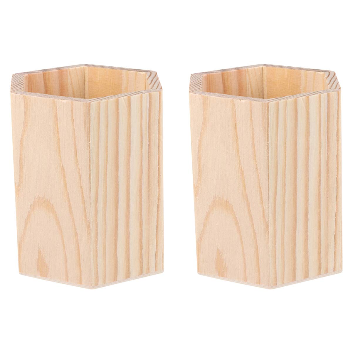 Milisten 2-Pack Hexagonal Wooden Pencil & Brush Holder - Multi-Functional Desktop Organizer for Home Office, School, DIY & Art Supplies Storage (Natural Wood)