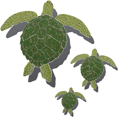 Turtle Family Ceramic Swimming Pool Mosaic Tiles with Shadows - Green Aquatic Decor for Pools, Spas & Backyard Landscaping