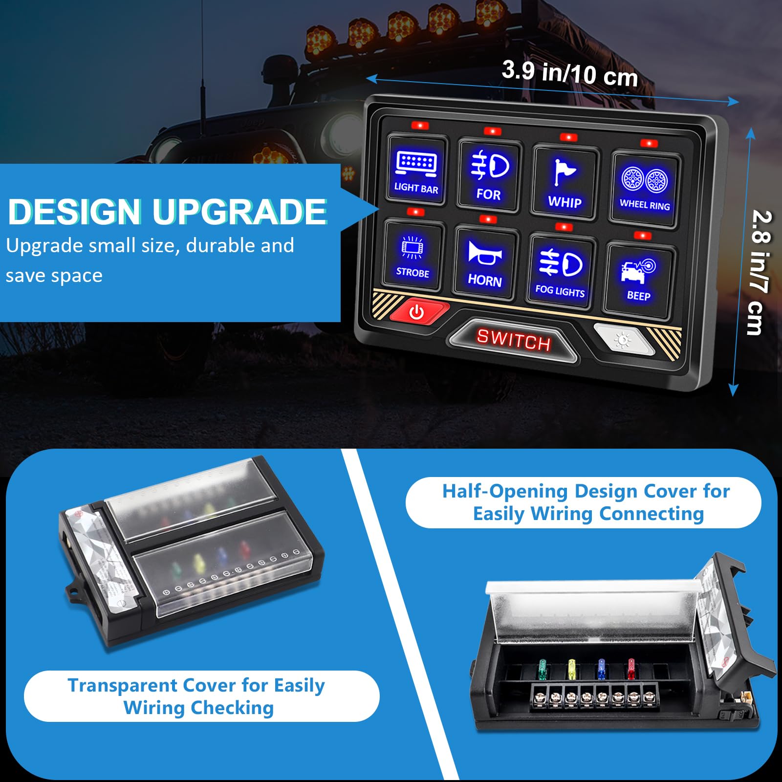 8 Gang RGB Switch Panel with APP & Bluetooth Control - Waterproof Aluminum Remote Switch Panel for RV, Car, UTV, Truck & Trailer - Perfect for Off-Road Adventures & Vehicle Customization