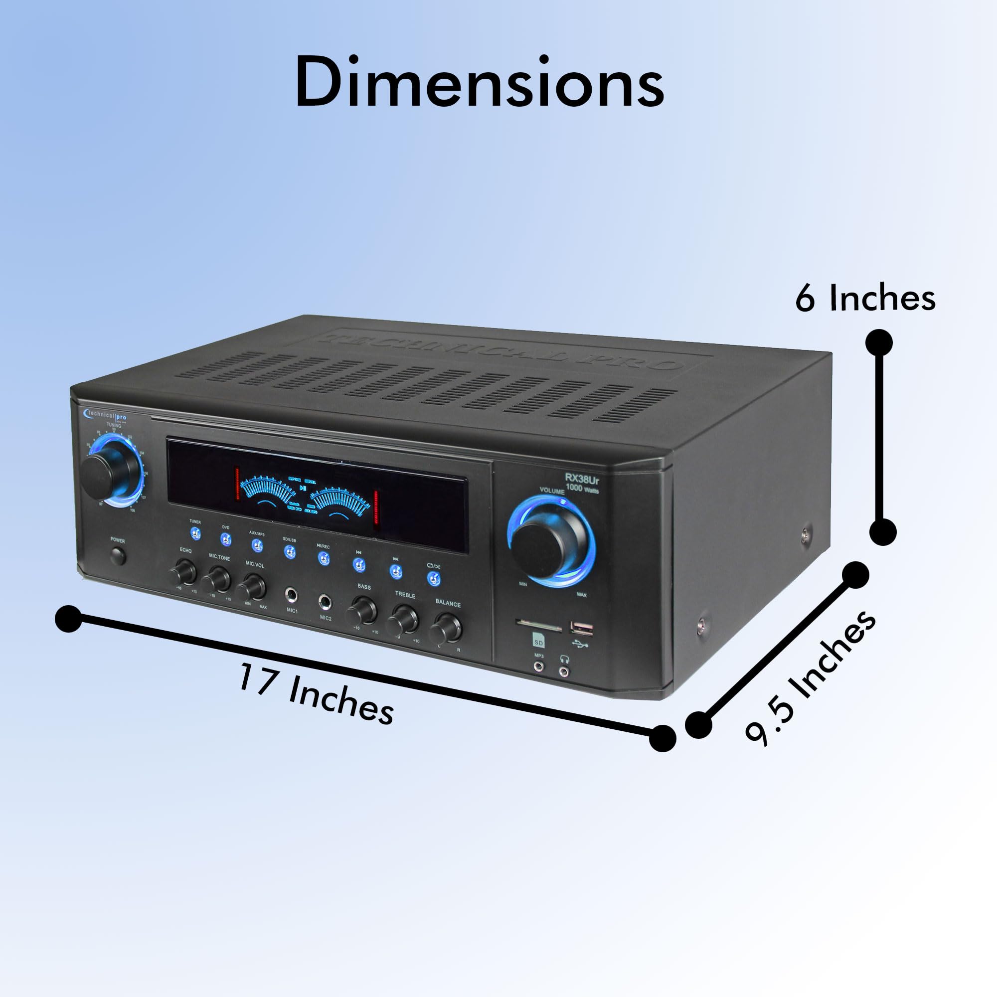 Technical Pro 1000W Professional Home Theater Receiver System with USB/SD Inputs & 2 Pairs of 5.25