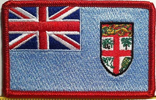 Fiji Flag Embroidered Patch with Hook & Loop Backing - Patriotic Morale Emblem for Military, Biker Jackets & Travel Bags - Red Border Shoulder Patch for Uniforms & Backpacks