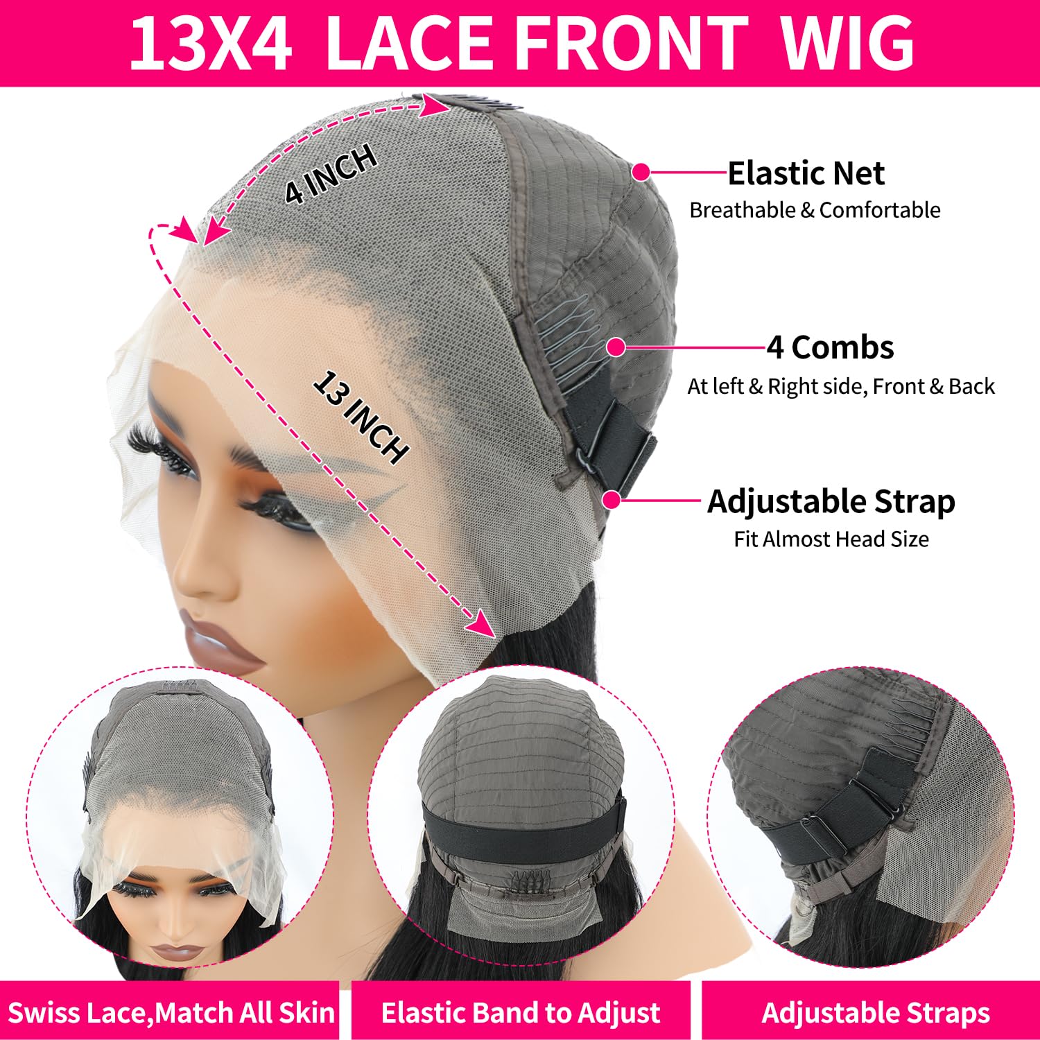 30 Inch Straight Lace Front Wigs Human Hair 200% Density 13x4 HD Transparent Lace Wig for Black Women | Glueless Pre-Plucked Frontal Wig with Baby Hair | Natural Black Color | Perfect for Daily Wear, Parties & Special Occasions