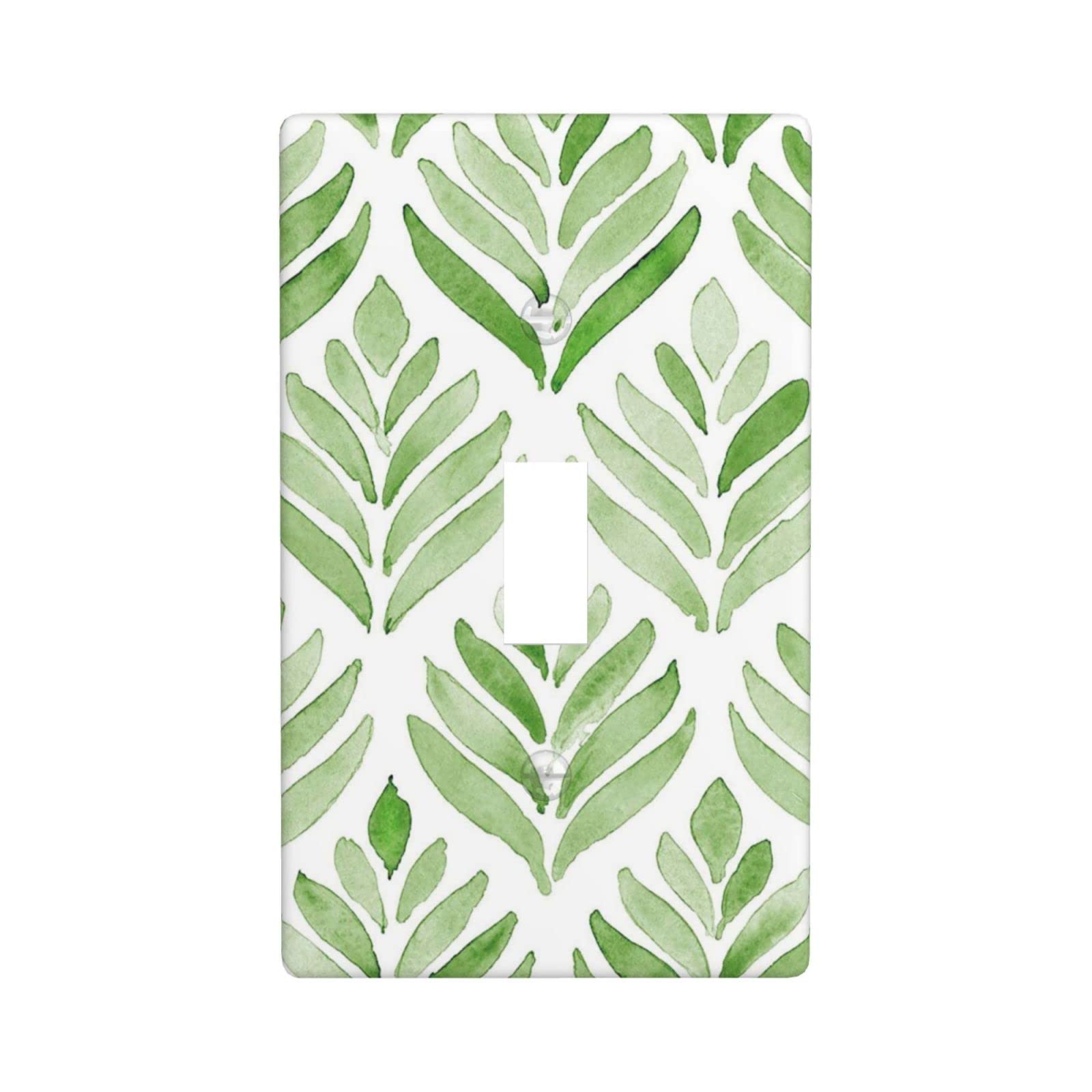 Decorative Leaves Green Light Switch Cover - Single Toggle Wall Plate (4.5 x 2.76 Inch) for Kitchen, Bathroom & Bedroom - Stylish 1 Gang Switch Plate for Home Decor & Interior Design