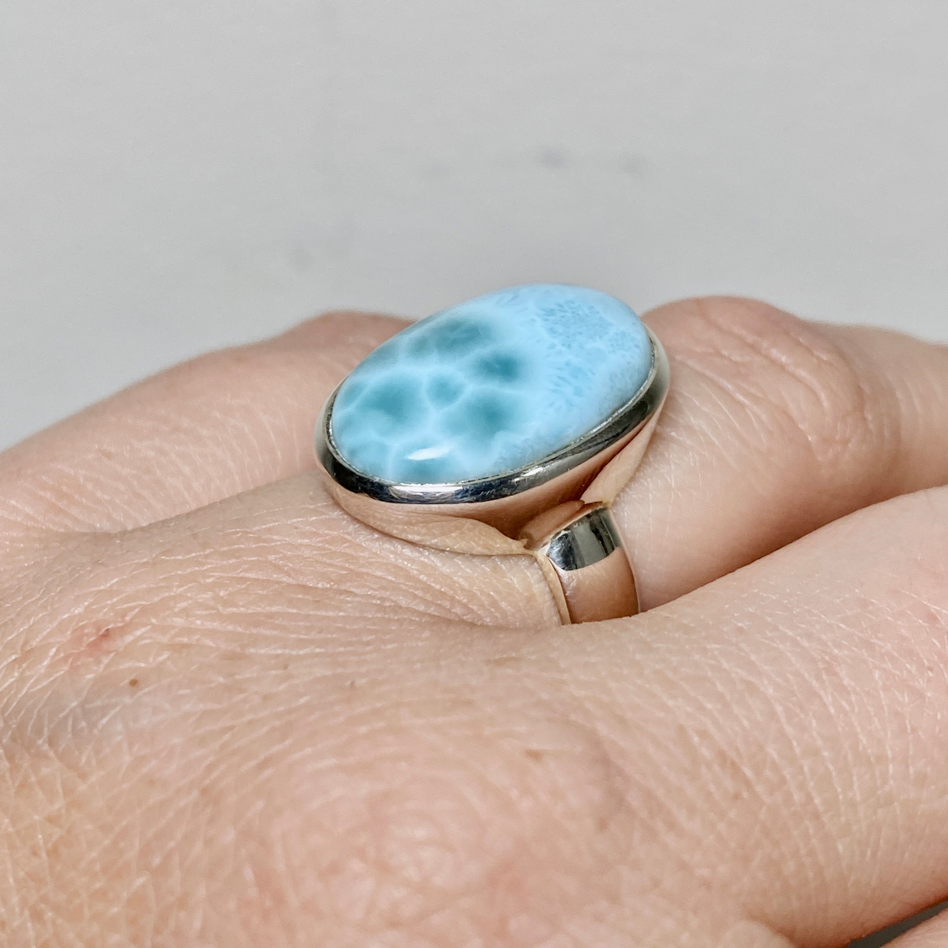 Larimar Oval Cabochon Ring - Size 5 - Handmade Sterling Silver Jewelry - Perfect for Gifts, Weddings & Everyday Wear