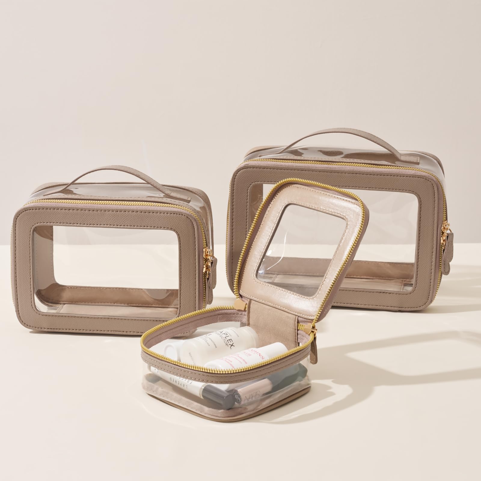 3-Piece Clear Cosmetic Bag Set - Travel Toiletry Organizer for Women | Portable Makeup Essentials Storage