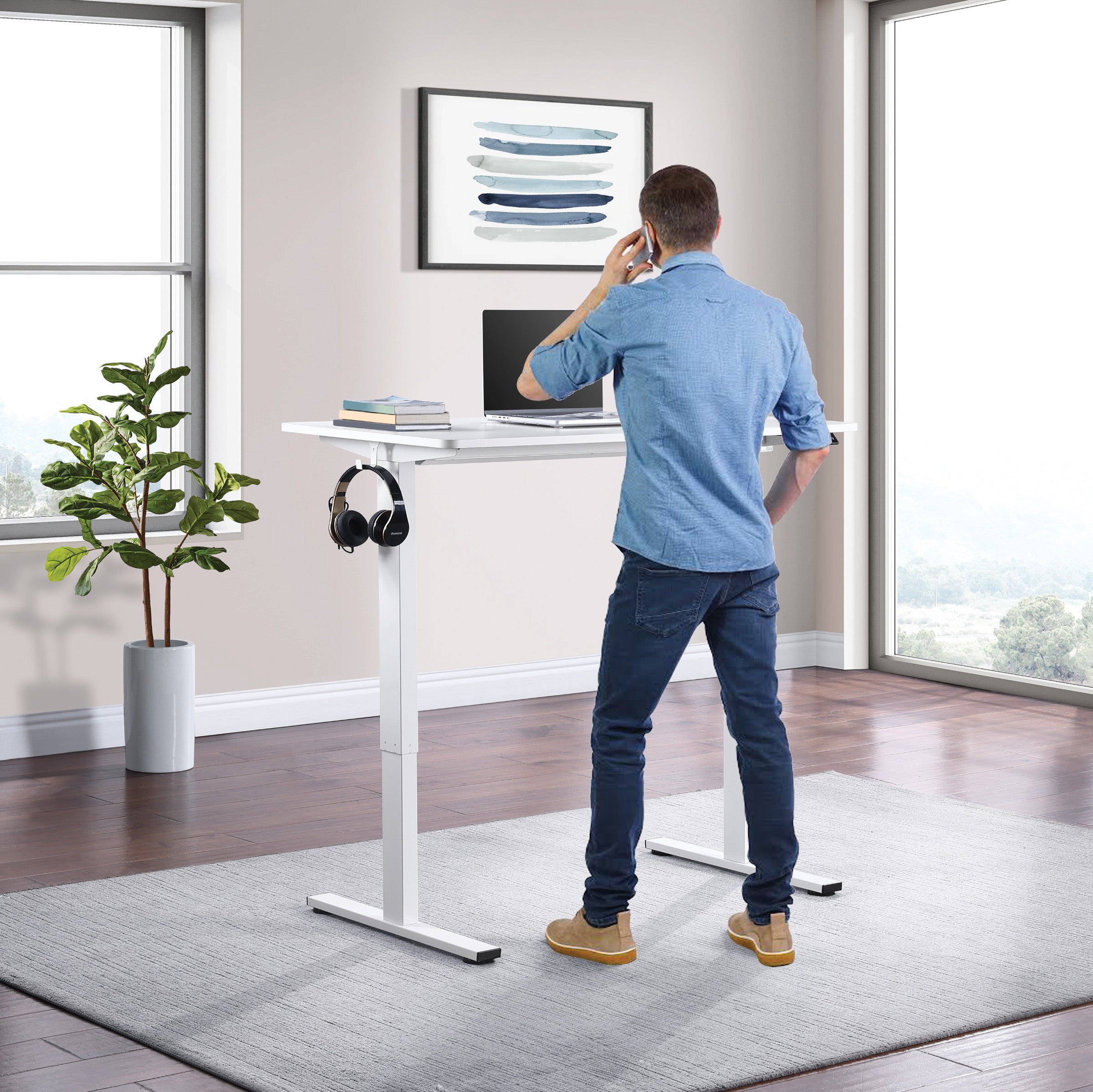 Office Star Primo Sit to Stand Electric Adjustable Height Desk [PMO4823] - Perfect for Home Office, Gaming & Workspace Ergonomics