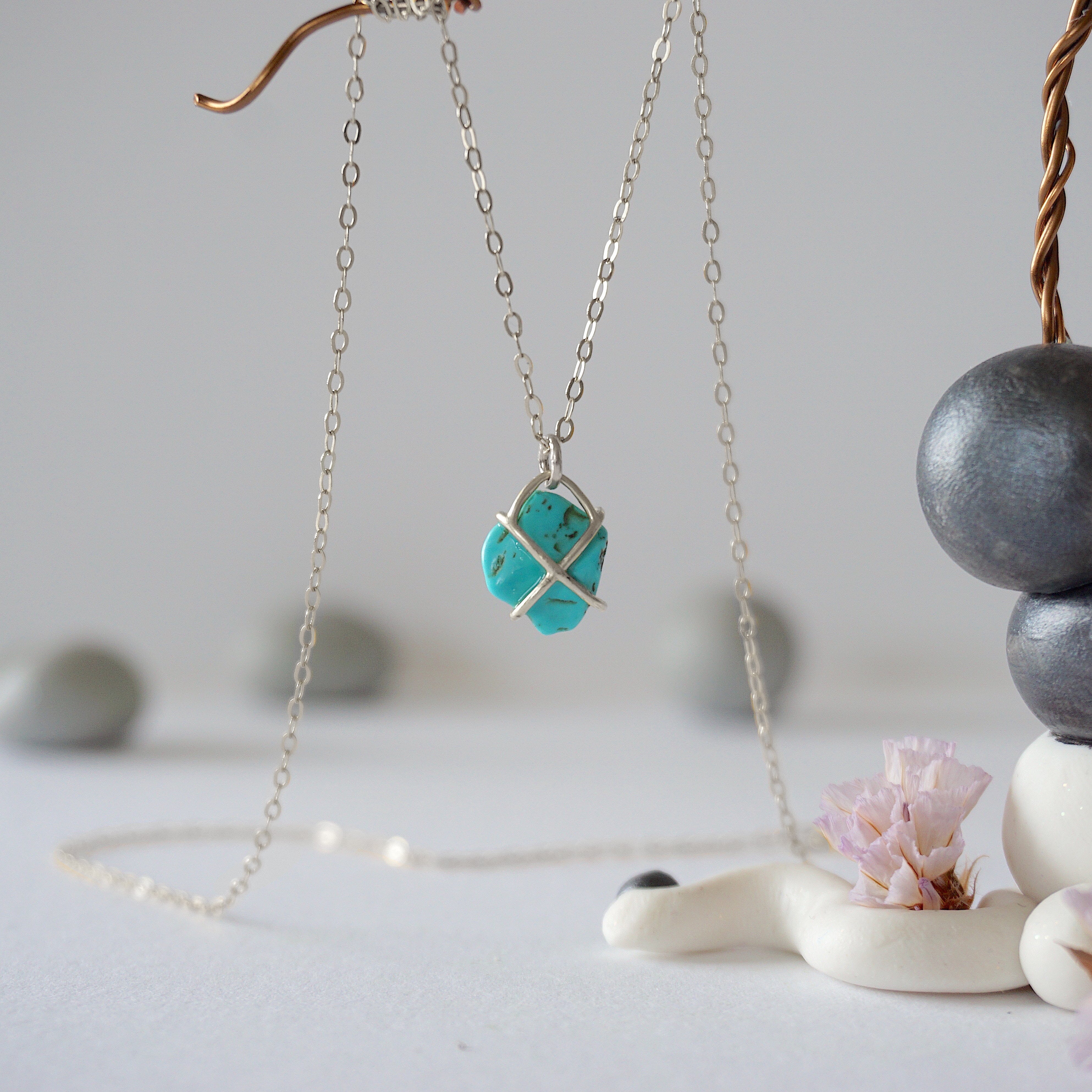Turquoise Huggie Charm Necklace in Sterling Silver - Perfect for Everyday Wear, Gifts & Boho Fashion