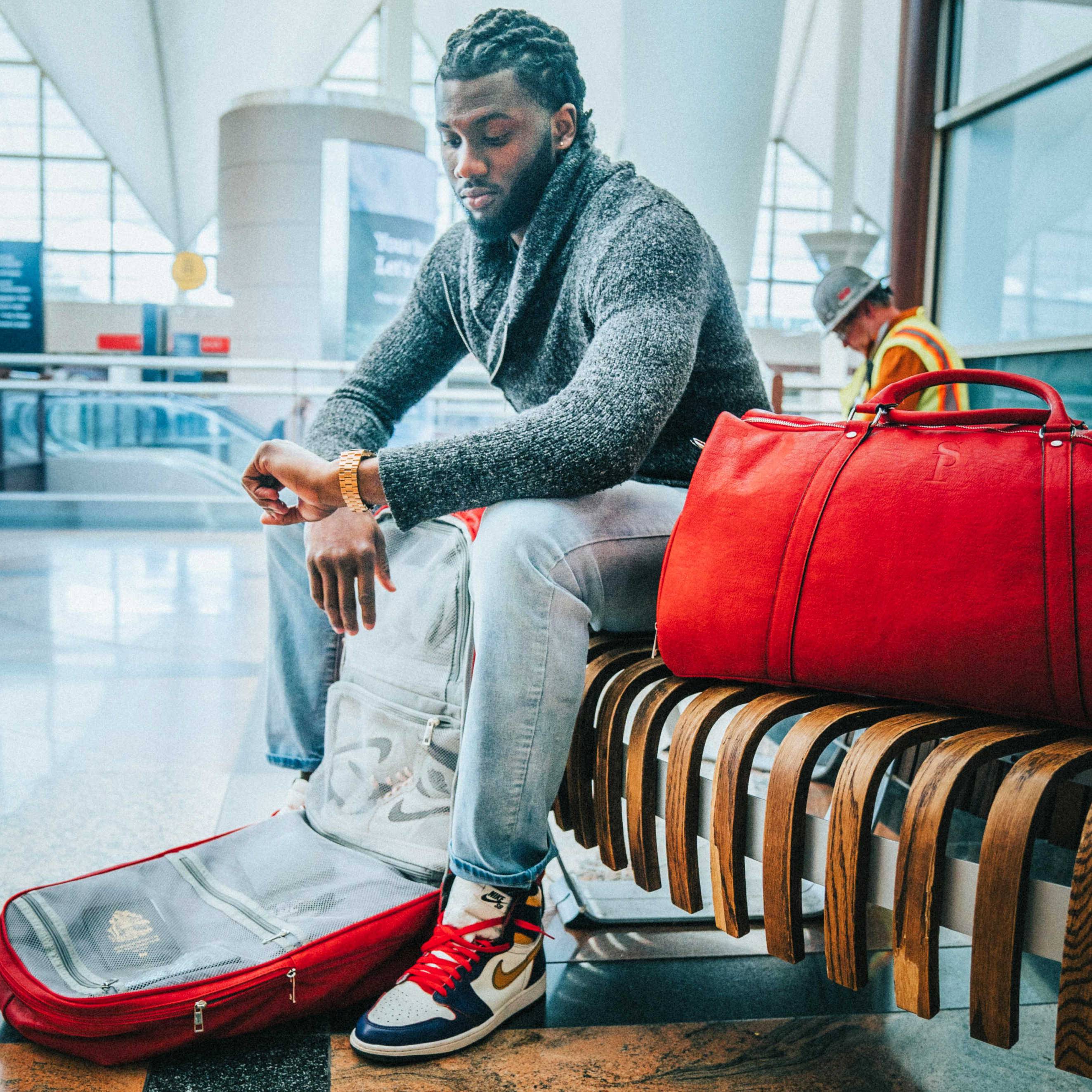 Premium Red Tumbled Leather Signature Bag Set - Signature Backpack & Duffle Bag Combo for Women | Stylish Travel, Gym & Everyday Carry Accessories