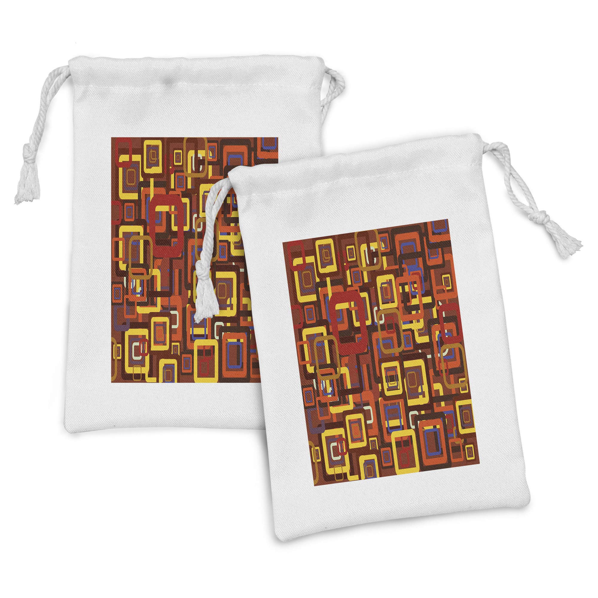 Ambesonne Abstract Fabric Pouch Set of 2 - Colorful Geometric Drawstring Bags for Toiletries, Makeup, Jewelry & Travel Accessories | 9