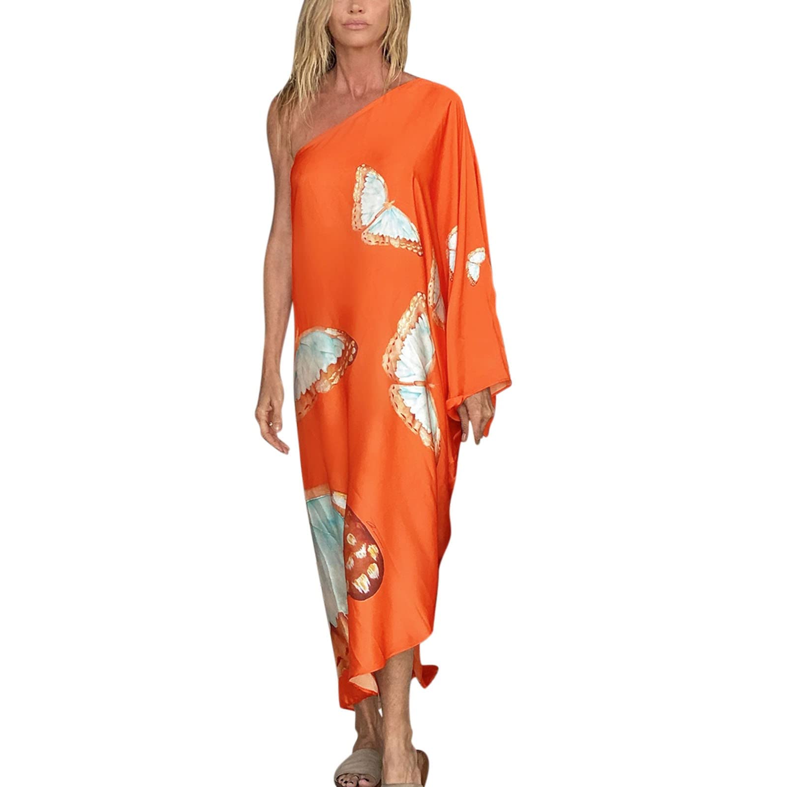 Women's Off Shoulder Batwing Sleeve Beach Cover Up Dress - Flowy Maxi Swimwear Coverup for Summer 2024 - Perfect for Poolside, Vacation & Beach Parties