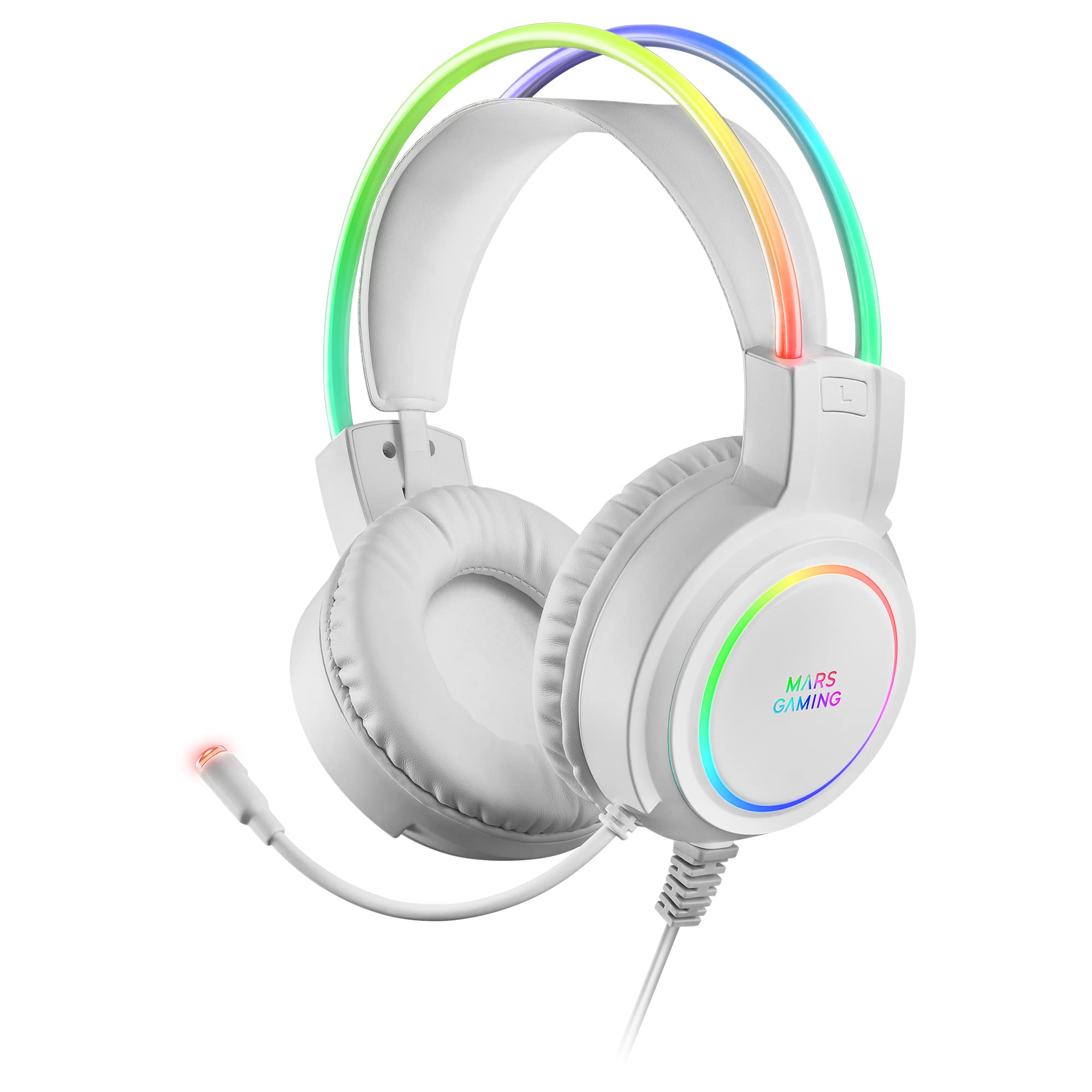 Mars Gaming MHRGBW RGB Flow Gaming Headset with Professional Microphone, Spatial Sound, White - Perfect for PC, PS5, Xbox & Streaming