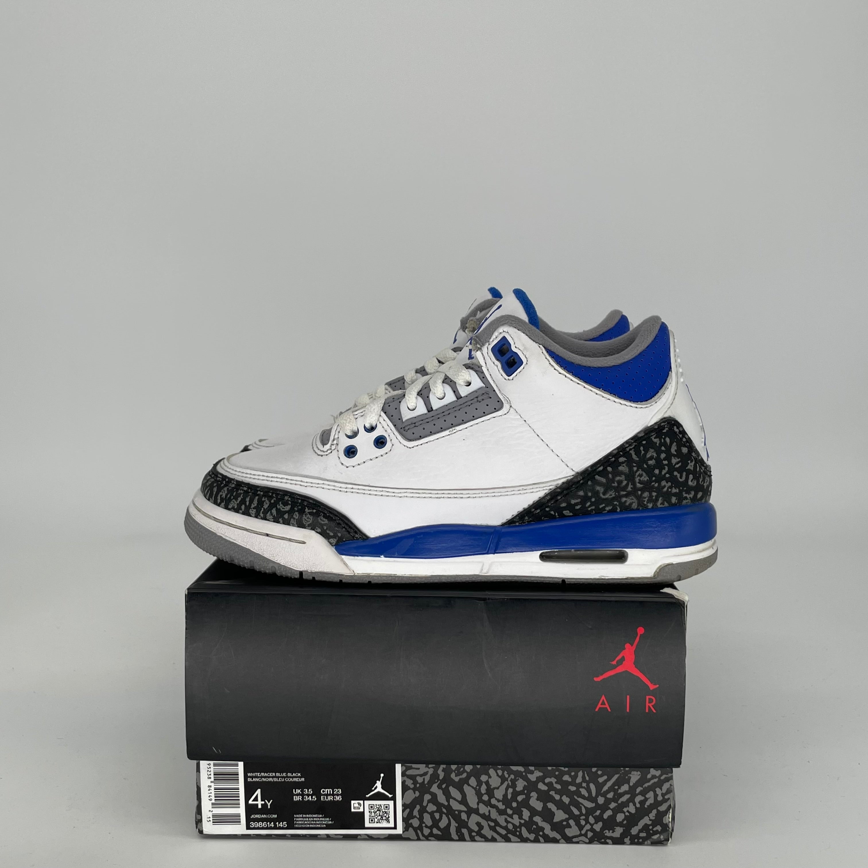 AIR JORDAN 3 Racer Blue Sneakers - Size 4Y (398614-145) - Men's Basketball Shoes for Running & Casual Wear