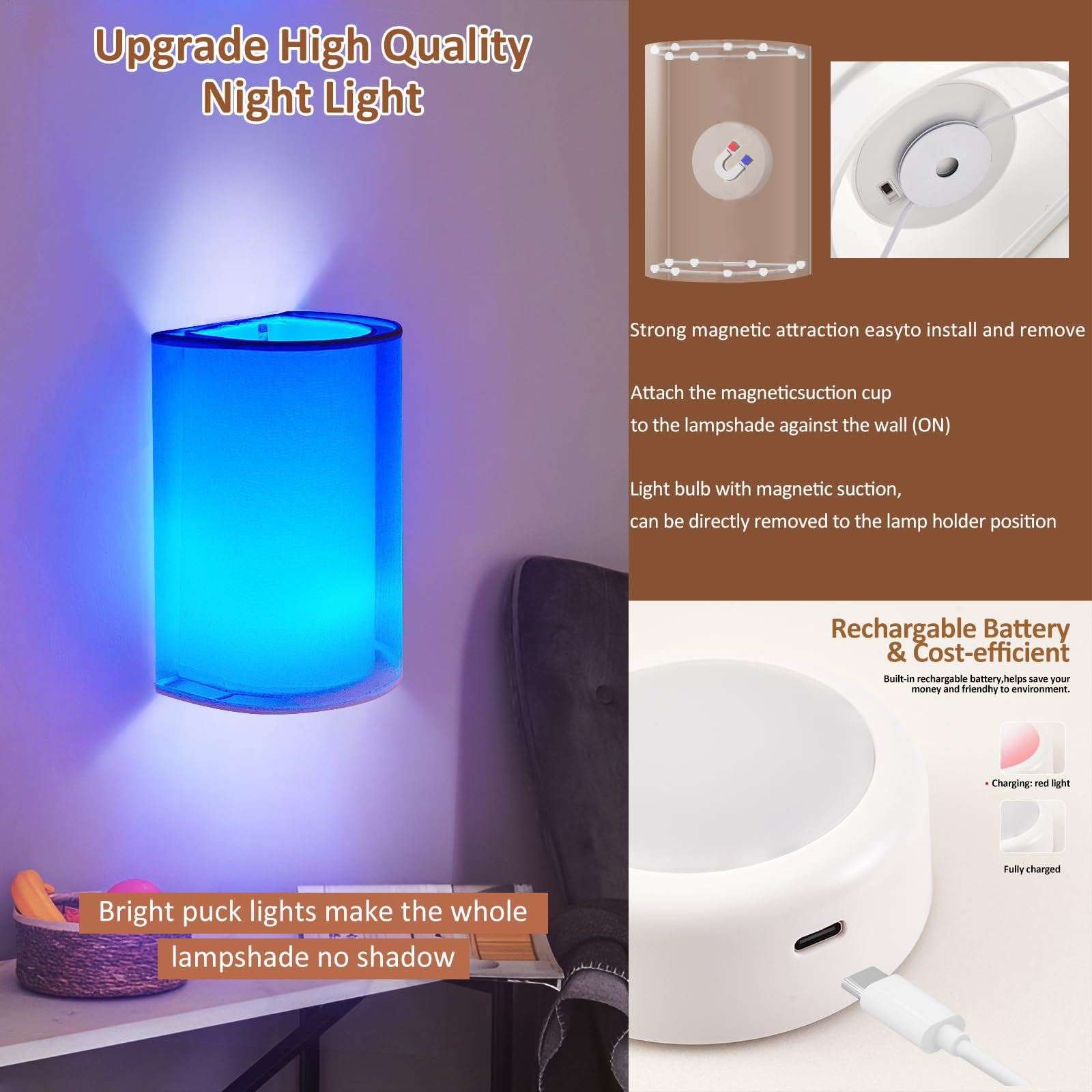 Dimmable LED Wall Sconces - 16 RGB Colors with Remote | Bedroom & Living Room Lighting Decor