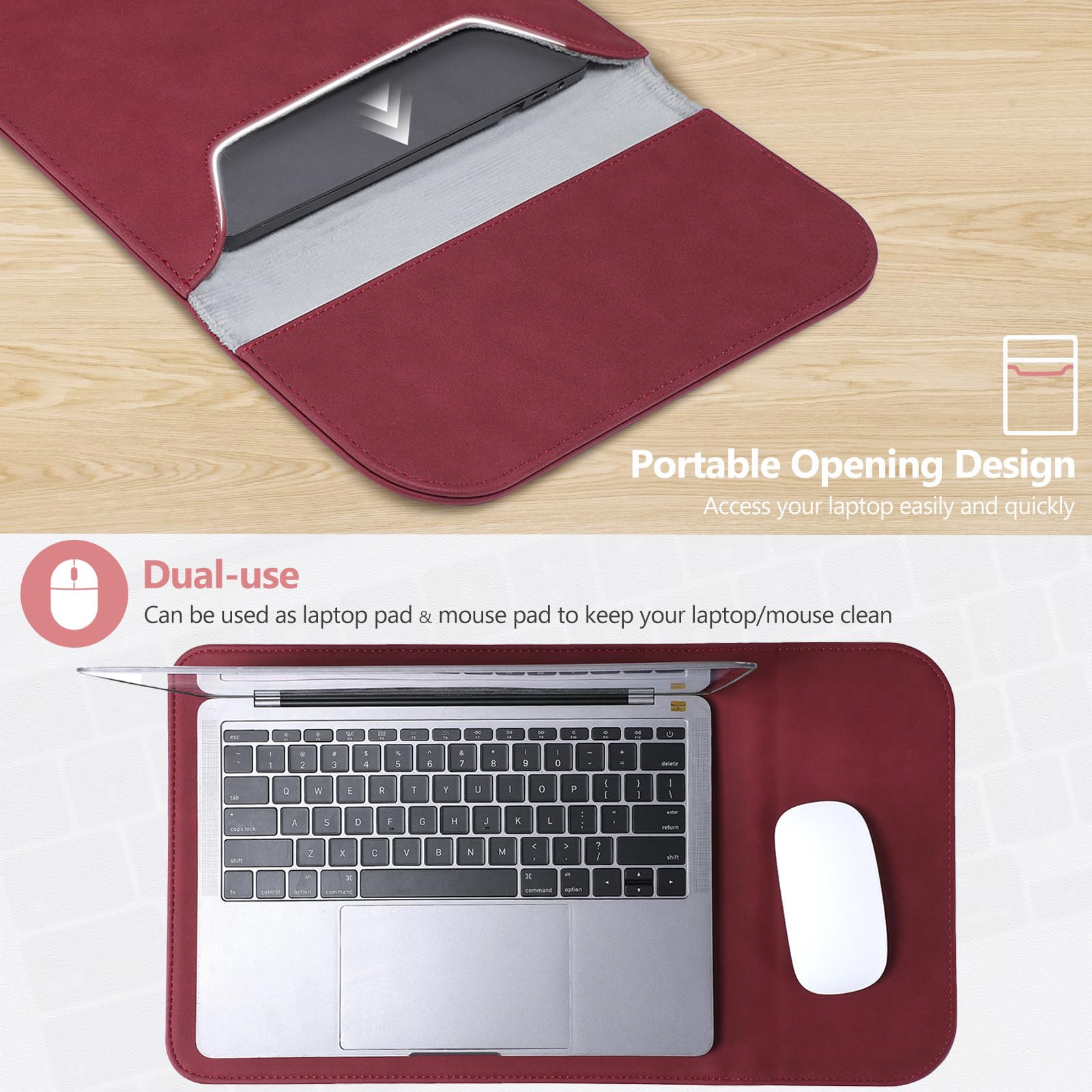 Premium 15-16 Inch Laptop Sleeve for MacBook Pro 16 (M4/M3/M2/M1 Pro/Max 2025-2019) & MacBook Pro 15 (2015-2012) | Faux Suede Leather Protective Case with Accessory Bag | Perfect for Travel, Office & School Use - Wine Red