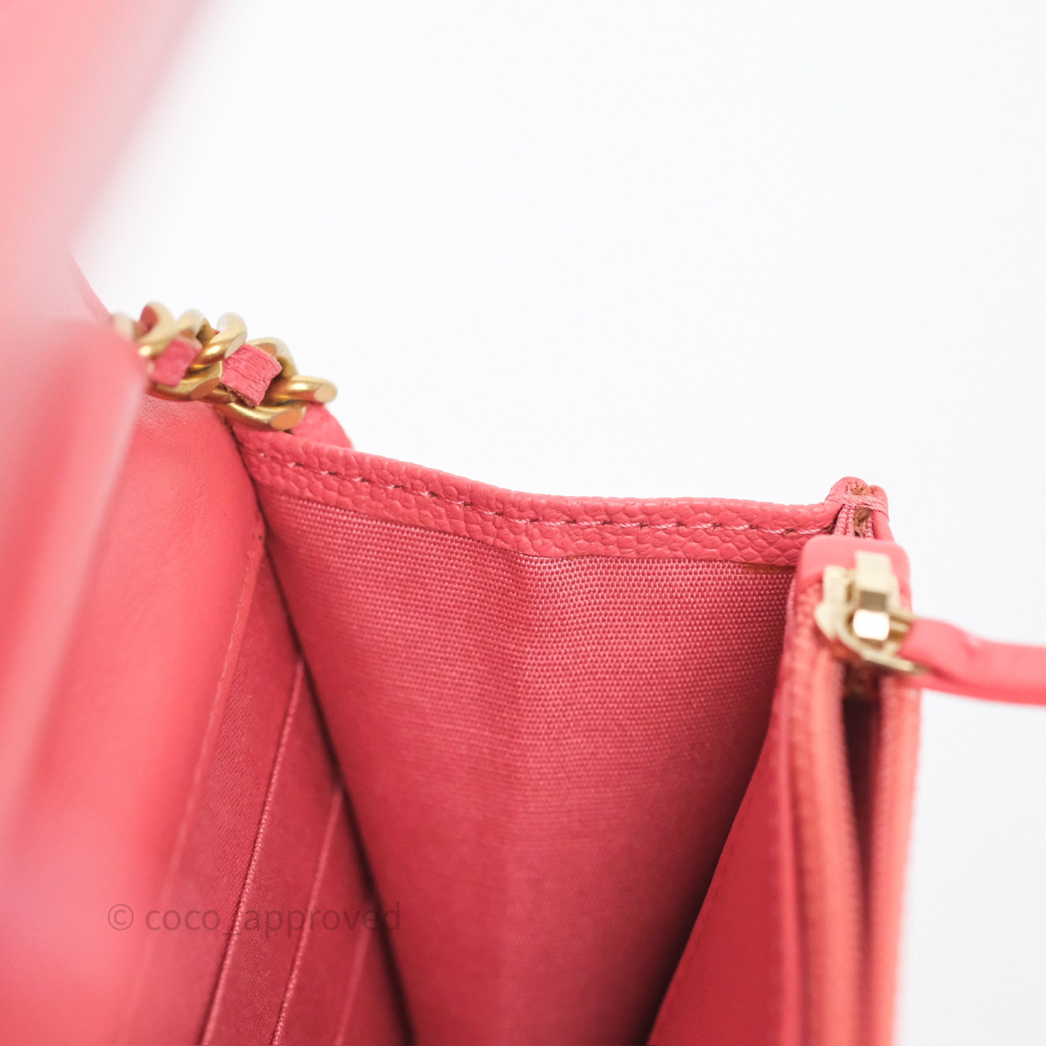 Chanel Boy Wallet on Chain WOC Quilted Dark Pink Caviar Leather with Aged Gold Hardware - Perfect for Evening Events & Luxury Fashion Accessories