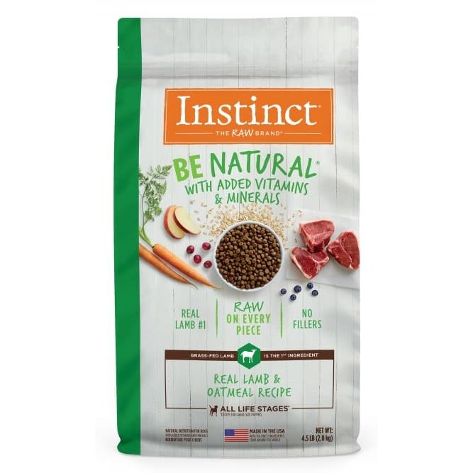 Instinct Be Natural Real Lamb & Oatmeal Recipe Dry Dog Food - Grain Free, High Protein (4lb & 20lb) for Adult Dogs - Perfect for Sensitive Stomachs & Allergies