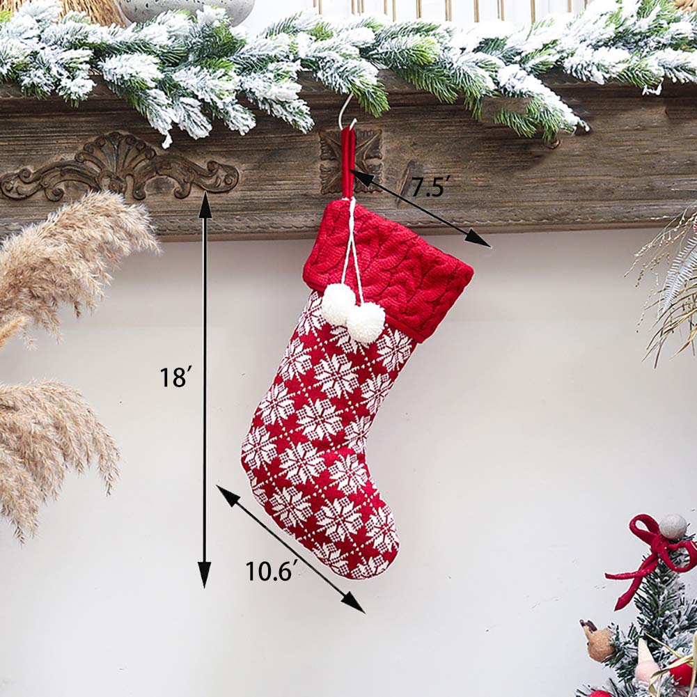 16 Inch Knit Christmas Stockings Set of 3 - Rustic Holiday Stocking Decor with Snowflake Tree & Elk Design - Perfect for Family Xmas Party, Fireplace Mantel & Gift Giving