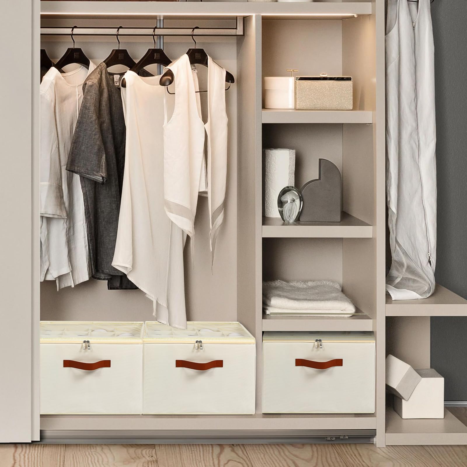 Foldable Shoe Storage Organizer for Closet - Clear Cover Shoe Box with Adjustable Dividers Holds 16 Pairs - Perfect for Bedroom, Entryway & Travel Organization (White)