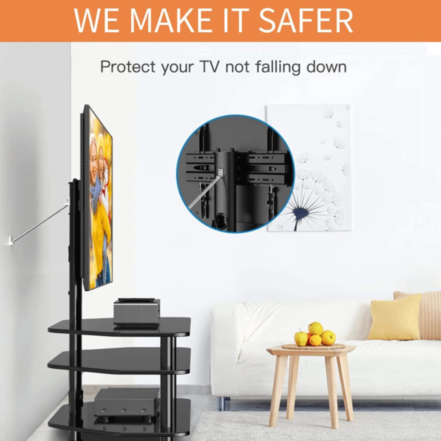 Swivel Corner Floor TV Stand with Mount for 32-65 Inch Flat & Curved Screens - Adjustable 3-Tier Tempered Glass TV Stand with Cable Management, Max VESA 600x400mm - Perfect for Living Room, Bedroom & Home Theater Setup