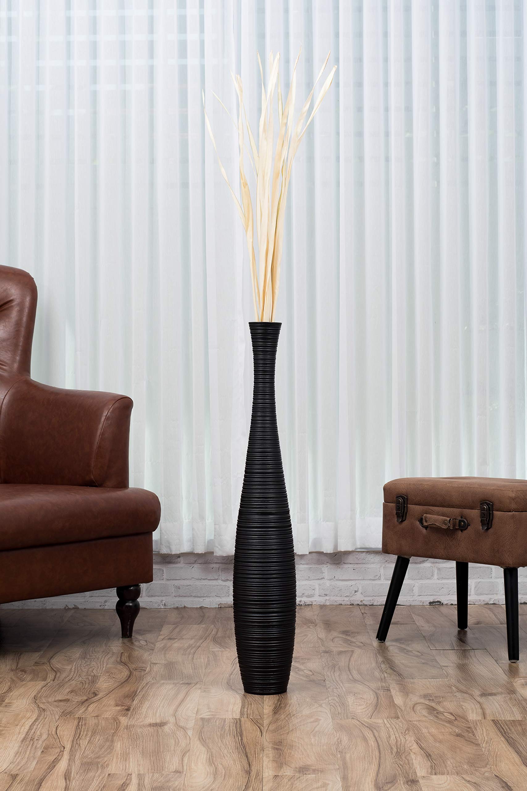 Leewadee Large Floor Vase - 34 Inch Handmade Wooden Flower Vase for Decorative Branches & Dried Flowers | Elegant Black Home Decor for Living Room, Entryway & Wedding Centerpieces