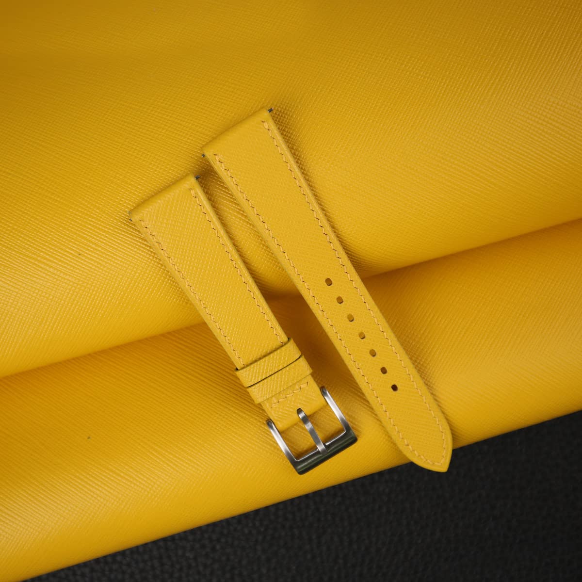 Handmade Classic Saffiano Leather Watch Band - Quick Release Strap for Apple Watch & Smartwatches (16mm 18mm 19mm 20mm 22mm) - Premium Replacement Band for Men & Women - Yellow Leather Watch Accessory - Perfect for Business, Casual & Everyday Wear