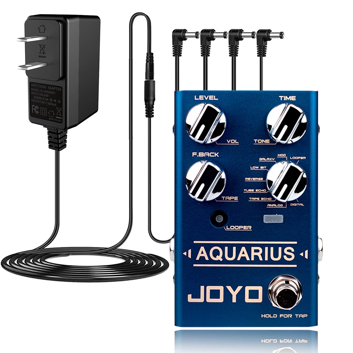 JOYO R-07 Aquarius Digital Delay Guitar Effects Pedal with 9V DC Power Supply (800mA-1A) - Perfect for Live Performances & Studio Recording