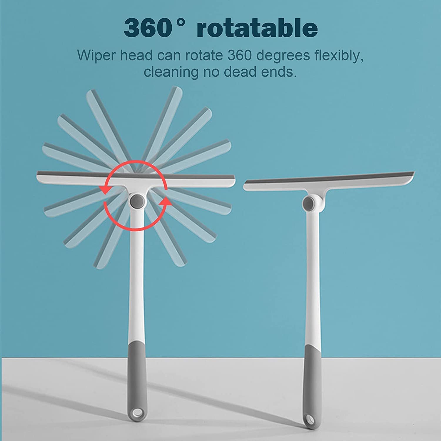 360° Rotatable Window Squeegee Cleaner - JAMB Adjustable Glass Wiper with Ergonomic Handle for Home & Office Cleaning - Perfect for Windows, Mirrors, Shower Doors and Glass Surfaces