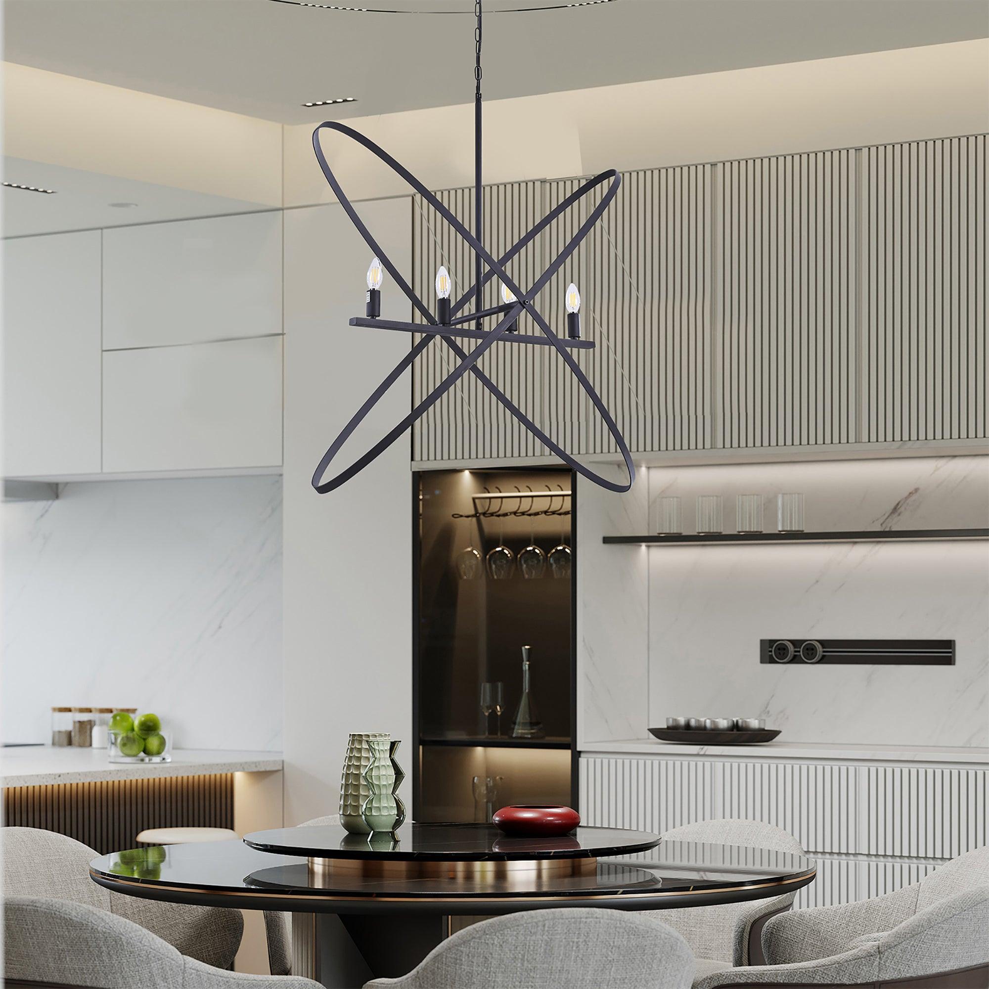 4-LED Matte Black Atom Brass Metal Pendant Light - 29