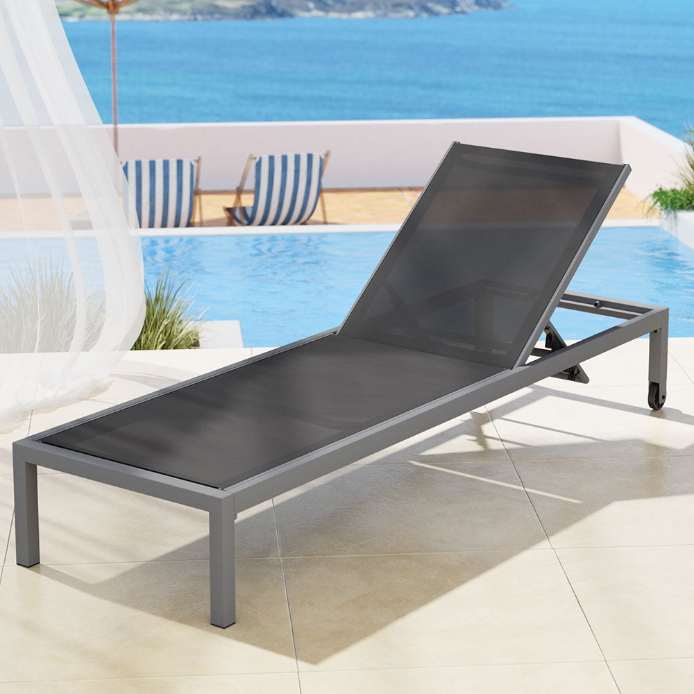 Premium Aluminum Sun Lounger with Wheels - Adjustable & Portable Grey Outdoor Chaise Lounge for Poolside, Beach, Patio, and Backyard Relaxation