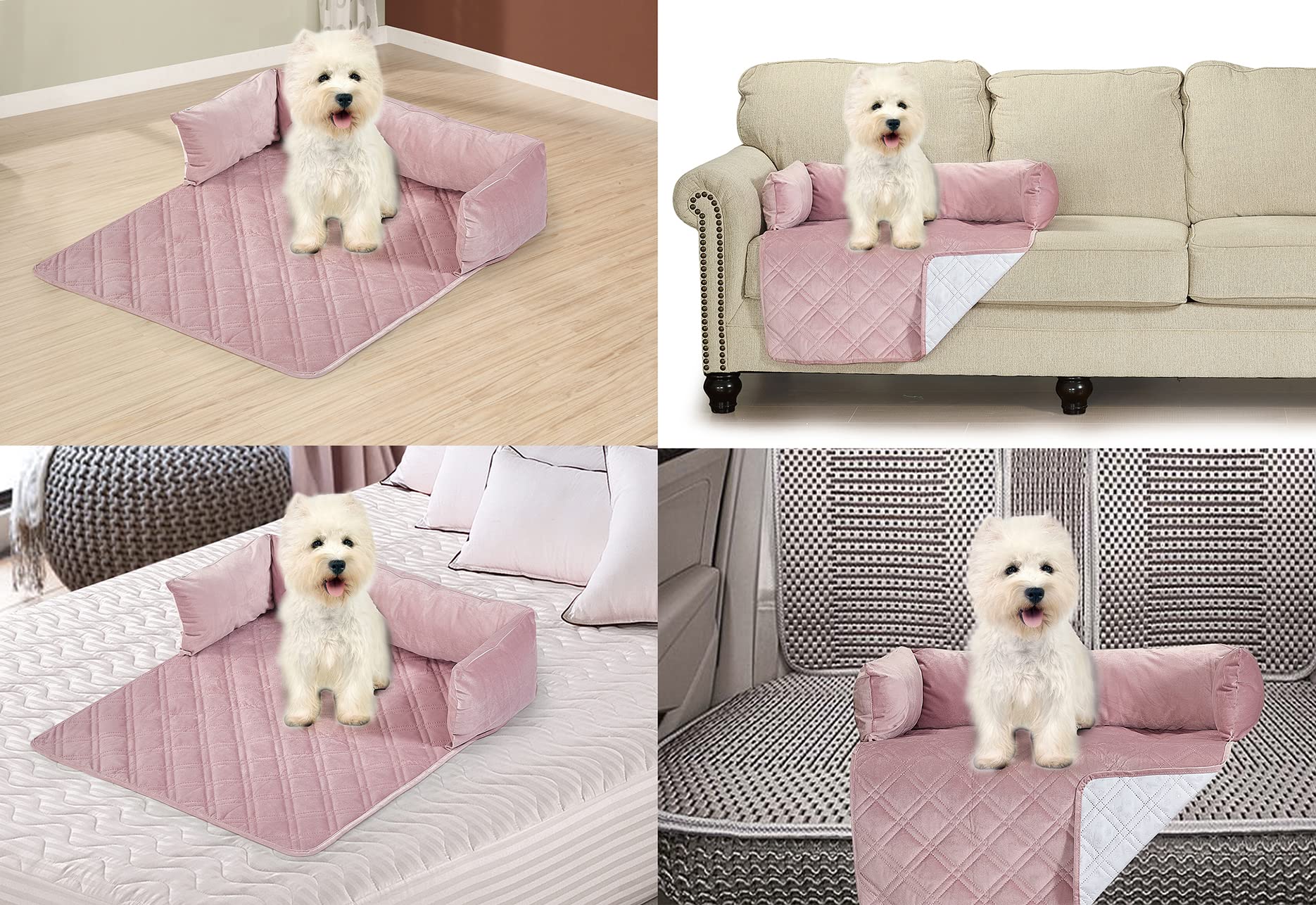 Premium Calming Dog Bed Mat - Silky Velvet Pet Bed with Removable Washable Cover, Cushion Protector & Couch Cover for Large Dogs & Cats (Silver Pink) - Perfect for Anxiety Relief, Crate Training & Cozy Napping Spots