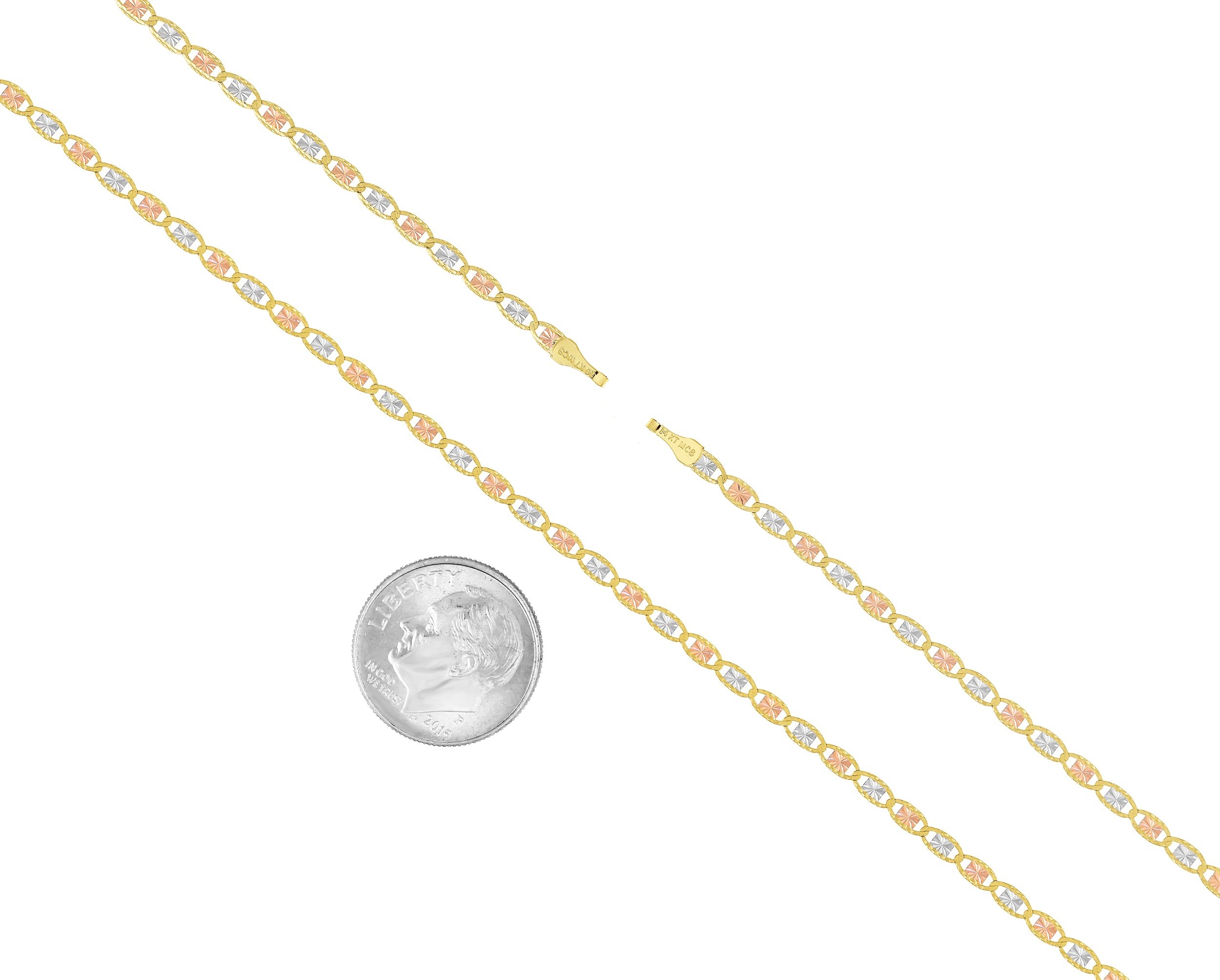 14K Tri-Tone Gold Necklace - Yellow, White & Rose Gold 2.5mm Chain (16
