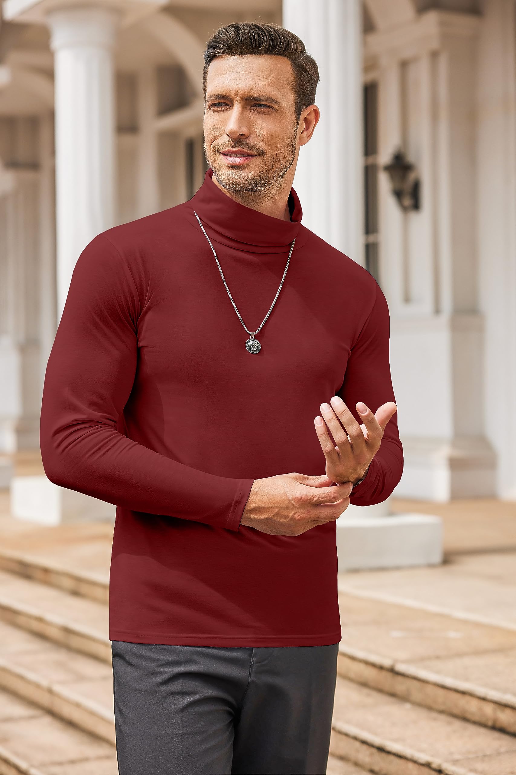 COOFANDY Men's Slim Fit Turtleneck T-Shirt - Lightweight Cotton Casual Pullover Shirt for Everyday Wear, Date Night & Office Outfits