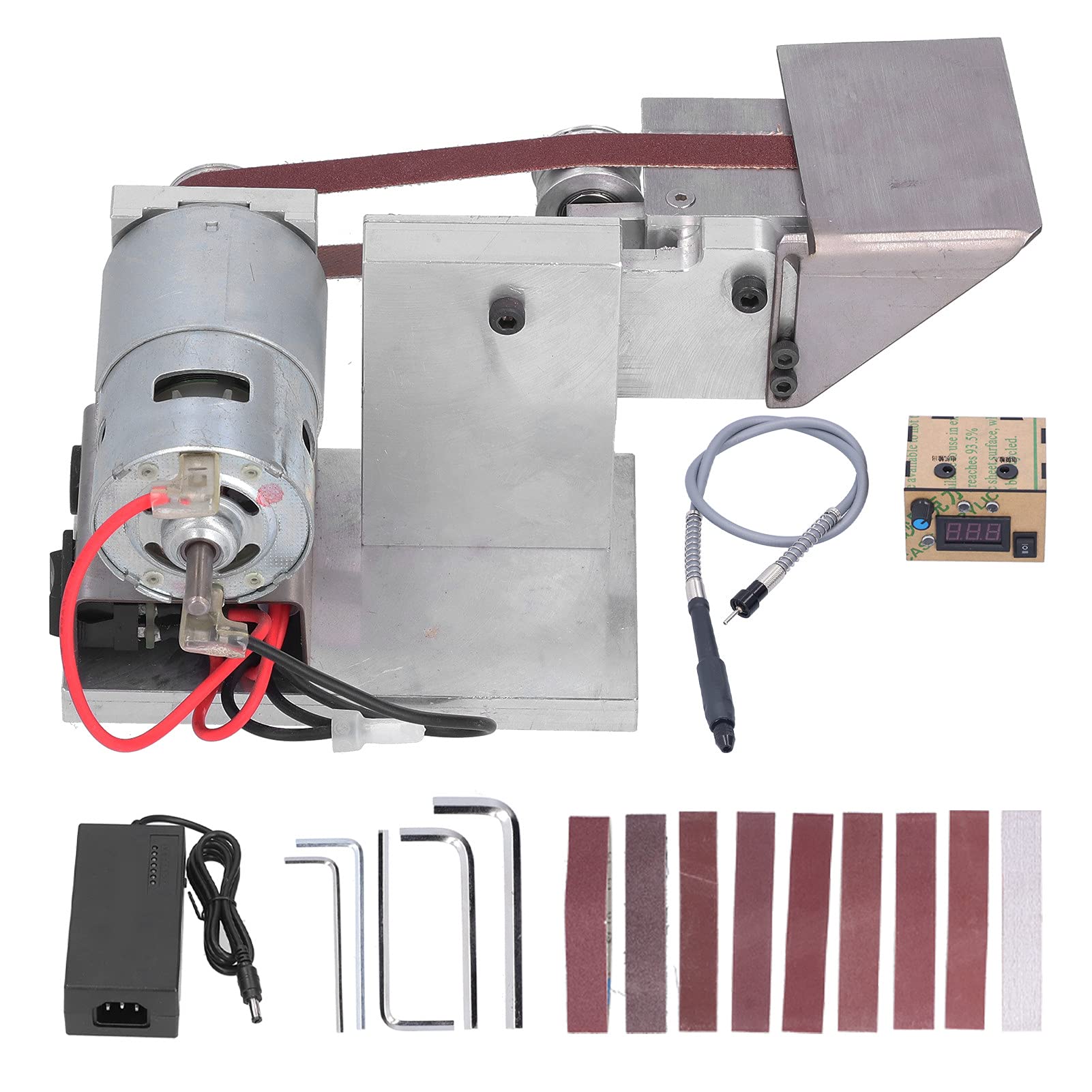12V-24V Mini Belt Sander - Electric Bench Belt Sander & Polishing Machine, 4500 RPM, 7-Speed Adjustable, CW/CCW Rotation, 13x0.4 Inch Sanding Belt (US Plug) - Perfect for Woodworking, Metal Polishing, DIY Projects & Home Workshop Use