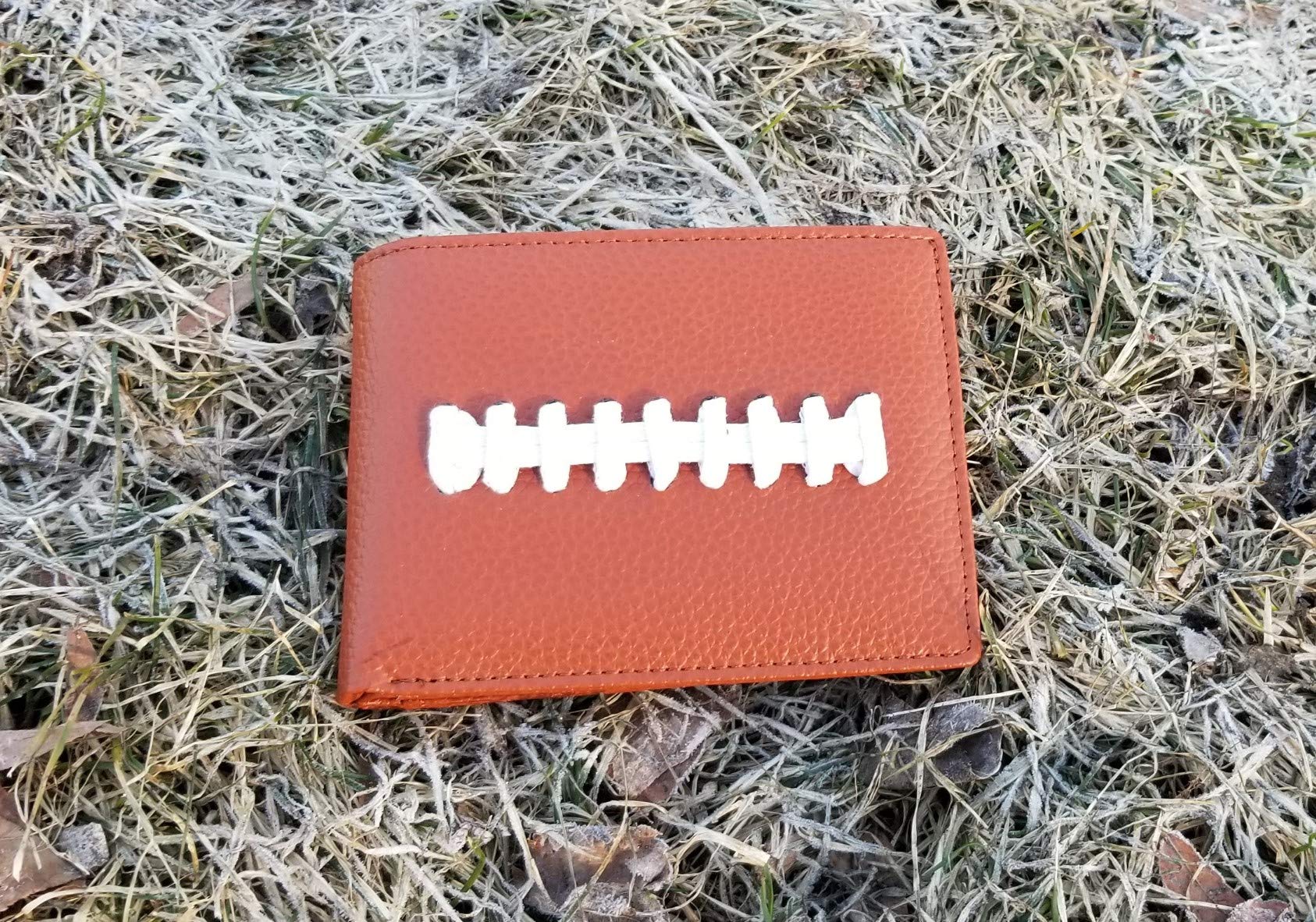 Premium Genuine Leather Bi-Fold Football Wallet for Men - RFID Blocking Slim Wallet with Card Slots & ID Window - Perfect Gift for Sports Fans & Everyday Carry