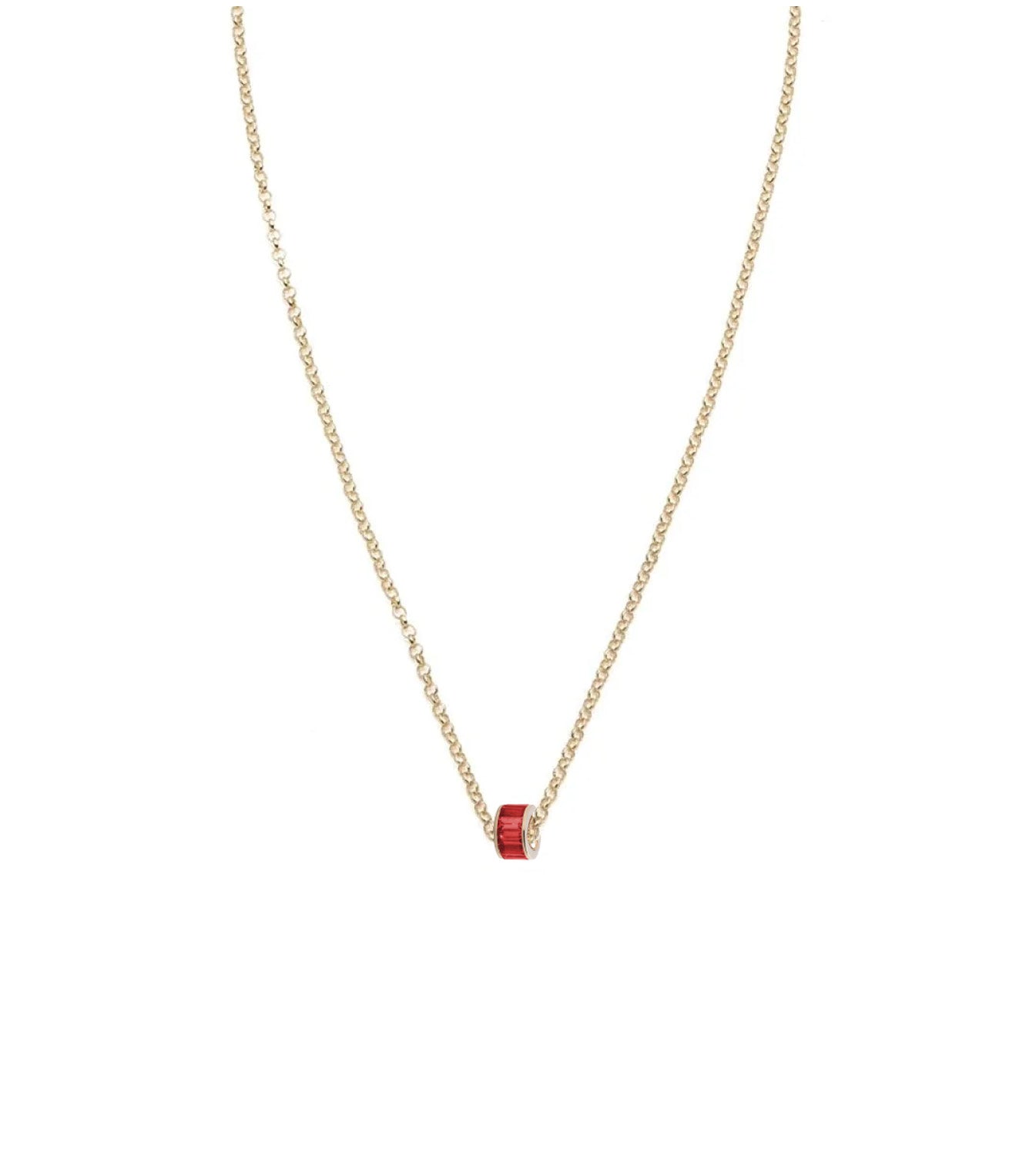 Baguette Ruby Heartbeat Fine Belcher Chain Necklace - Elegant Jewelry for Women, Perfect for Valentine's Day Gifts, Anniversaries & Romantic Occasions