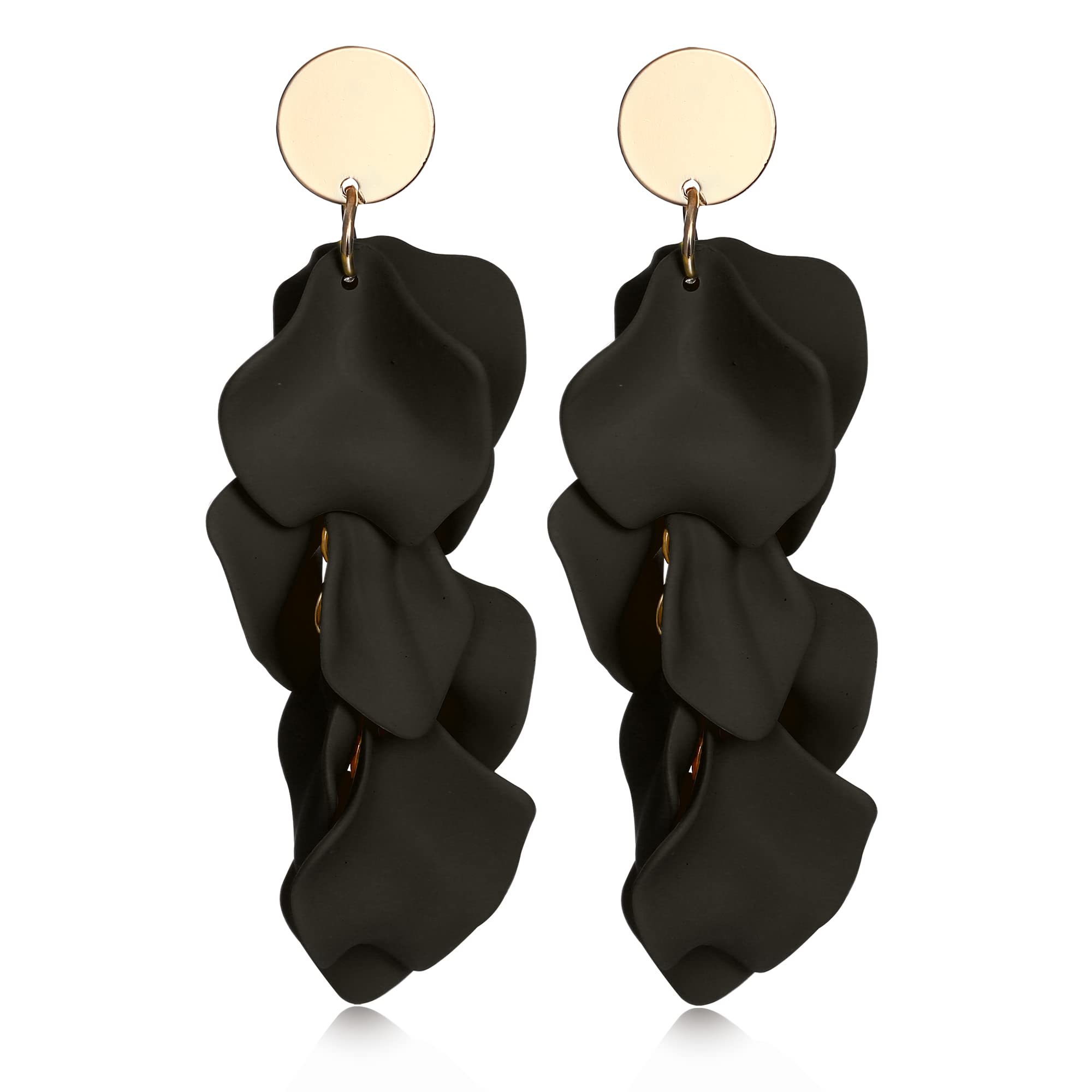 THUNARAZ Acrylic Clip-On Earrings for Women - Long Rose Petal Dangle Earrings, Exaggerated Flower Drop Earrings, Statement Floral Tassel Earrings for Parties, Weddings & Special Occasions