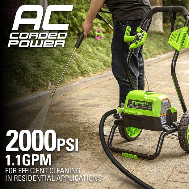 2000 PSI 1.1 GPM Electric Pressure Washer - Portable Cold Water Power Cleaner with Black Frame for Home, Driveway, Deck & Patio Cleaning