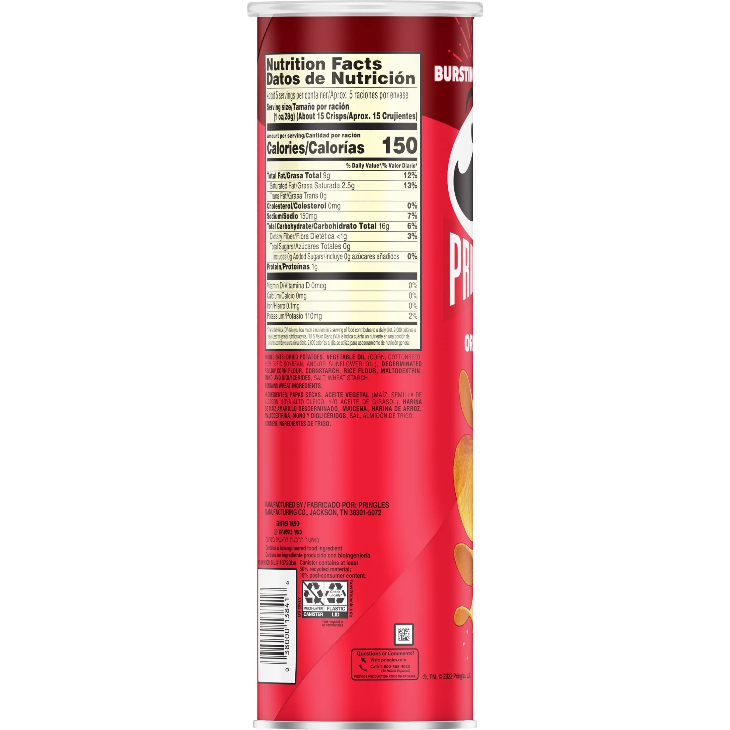 Pringles Original Potato Crisps Chips - 5.2oz Can (Pack of 1) - Crunchy Lunch Snacks & On-The-Go Treats for Office, School, or Road Trips