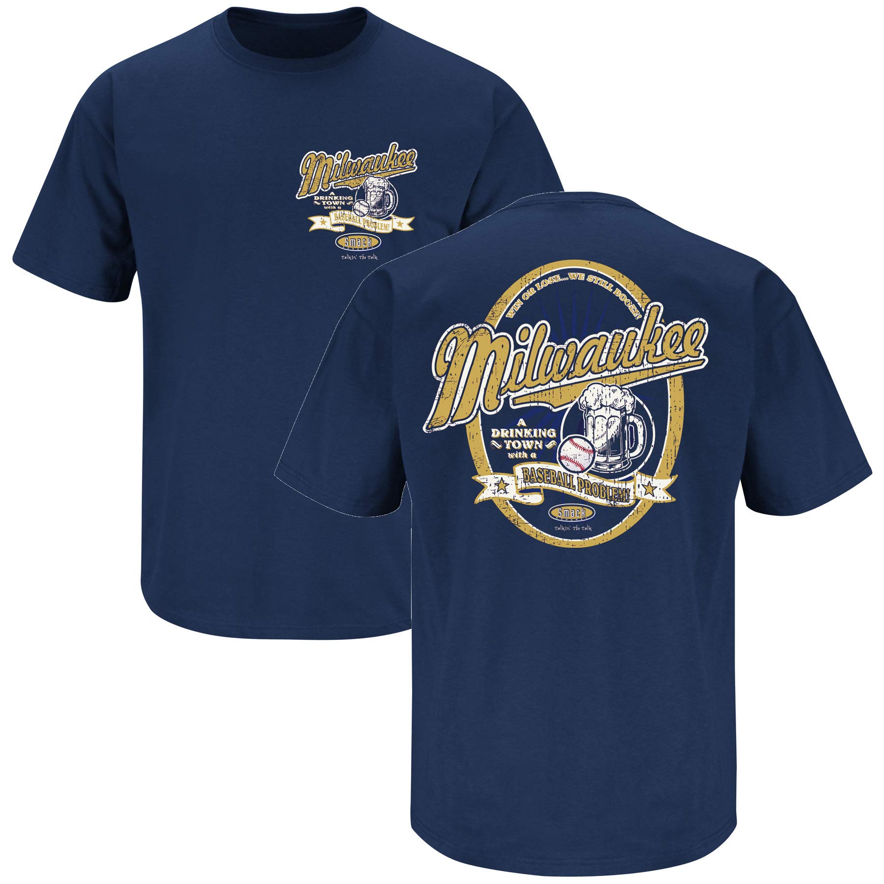 Milwaukee Baseball Fans T-Shirt - 'A Drinking Town with A Baseball Problem' Navy Blue Tee for Men & Women (SM-5X) - Perfect for Brewers Games, Tailgating & Baseball Fan Gifts