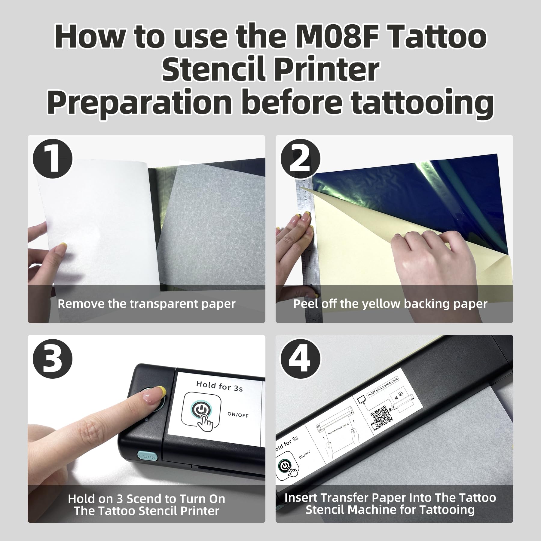 Professional M08F Bluetooth Tattoo Stencil Printer Kit - Wireless Thermal Transfer Machine for iOS/Android, Includes 10pcs Tattoo Transfer Paper | Perfect for Tattoo Artists, Home Studios & Mobile Tattooing Services