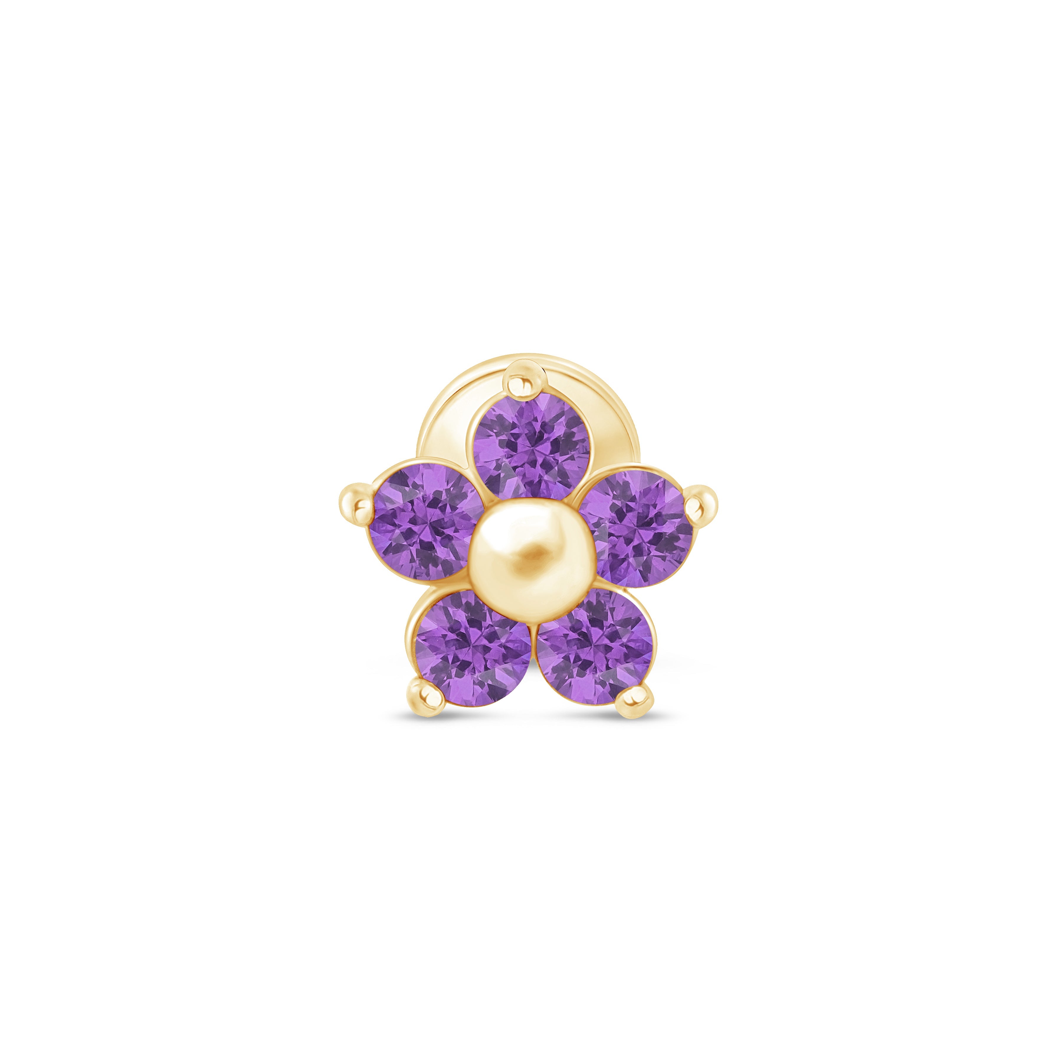 14K Yellow Gold Amethyst Flower Stud Earrings – Dainty Floral Jewelry for Women, Perfect for Everyday Wear & Special Occasions