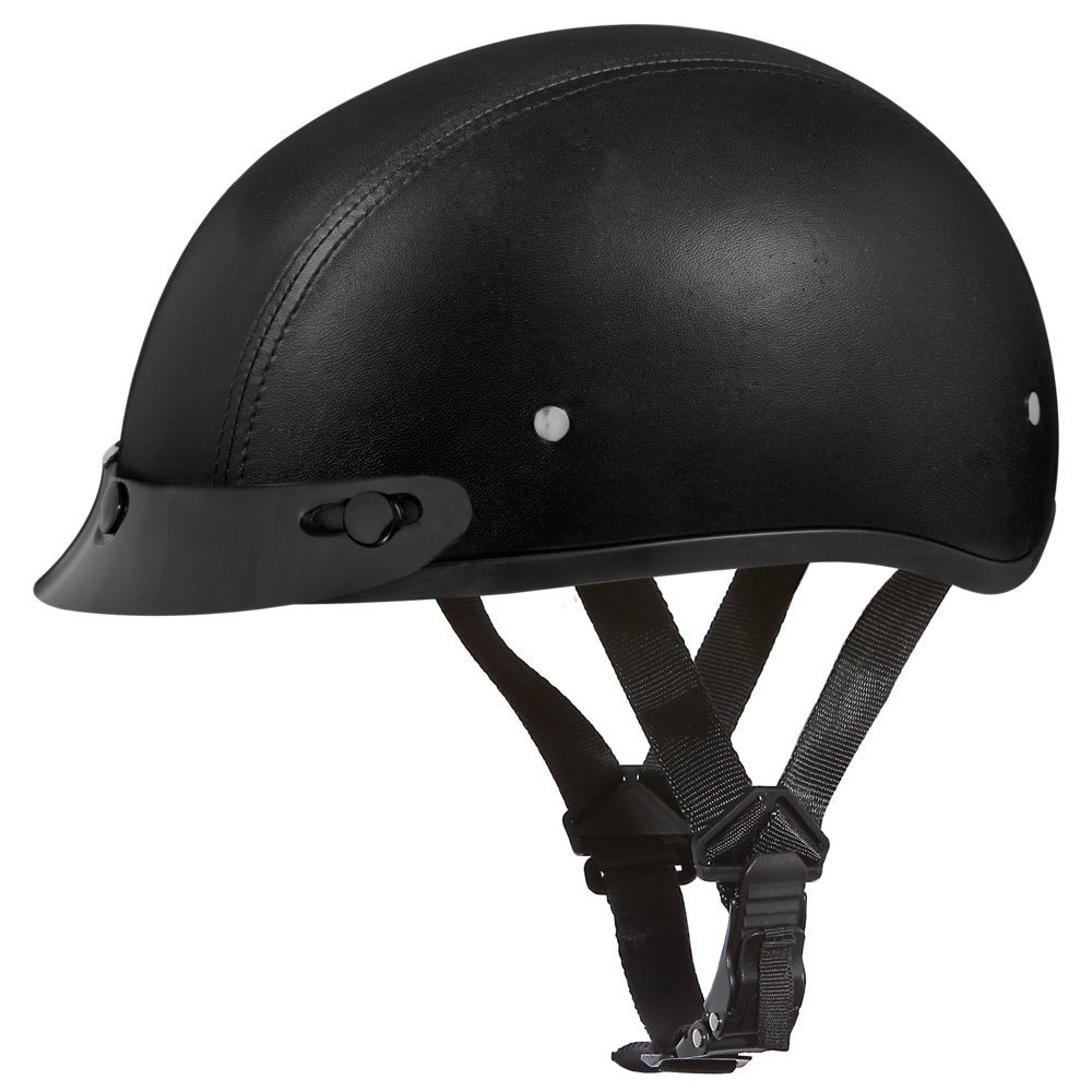 Daytona Half Skull Cap Motorcycle Helmet - DOT Approved Leather Helmet for Men & Women - Perfect for Cruiser, Chopper & Harley Riders
