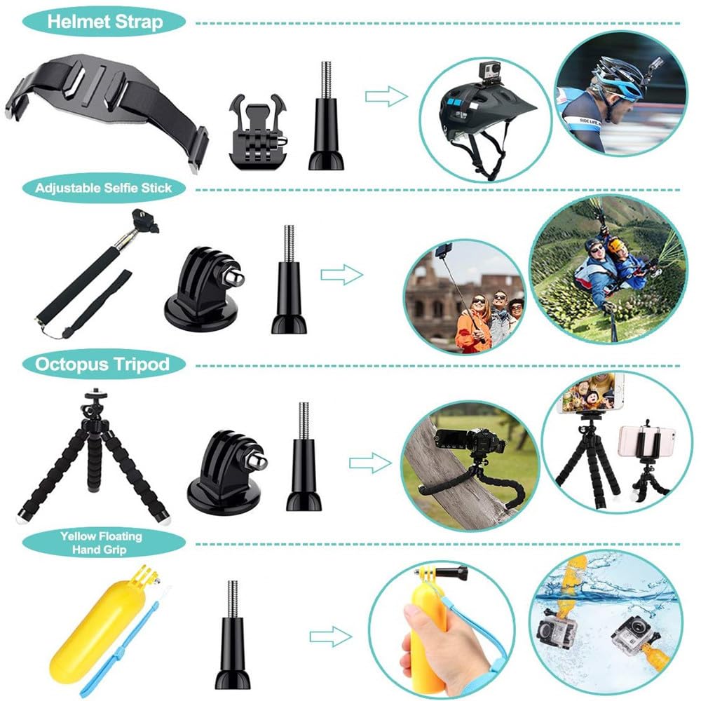 50-in-1 Action Camera Accessories Kit for GoPro Hero 13/12/11/10/9, DJI Osmo Action 2/3/4/Pro 5, Insta360 X2/X3 - Waterproof Durable Case Included - Perfect for Vlogging, Travel, Sports & Underwater Adventures