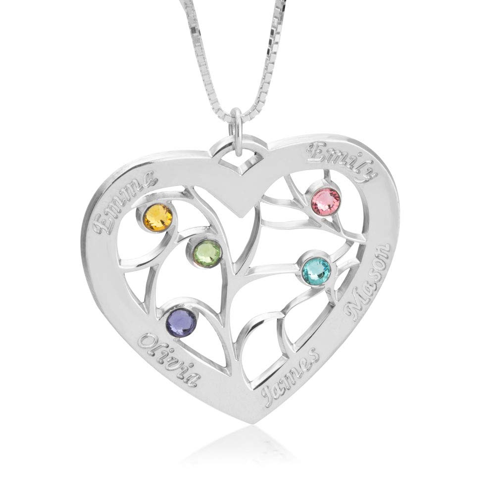 Sterling Silver Mother's Birthstone Necklace - Personalized Gold & Silver Pendant for Mom, Wife, Grandma - Meaningful Christmas Gift for Her - Perfect for Mother's Day, Birthday & Anniversary Celebrations