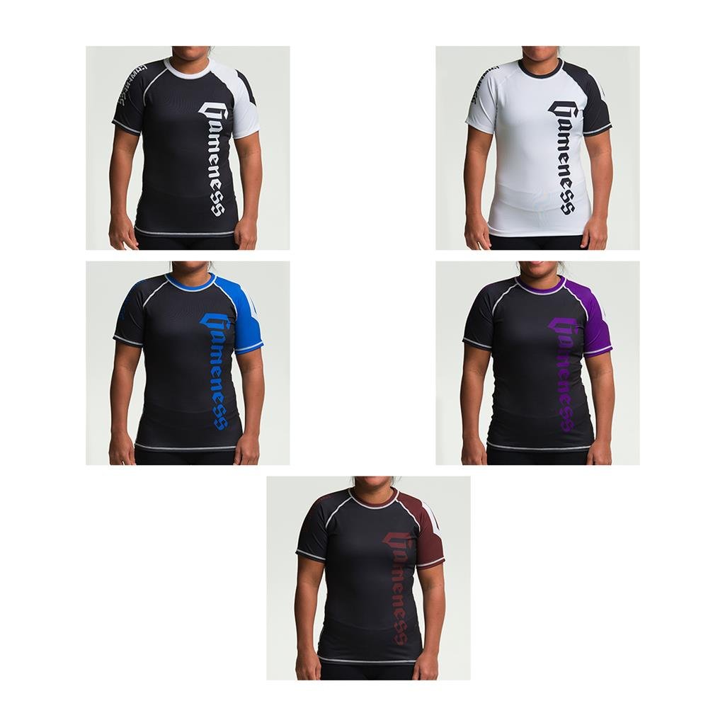 Gameness Women's Short Sleeve Pro Ranked Rash Guard - BJJ MMA Training, Grappling & No-Gi Jiu Jitsu Competition Wear