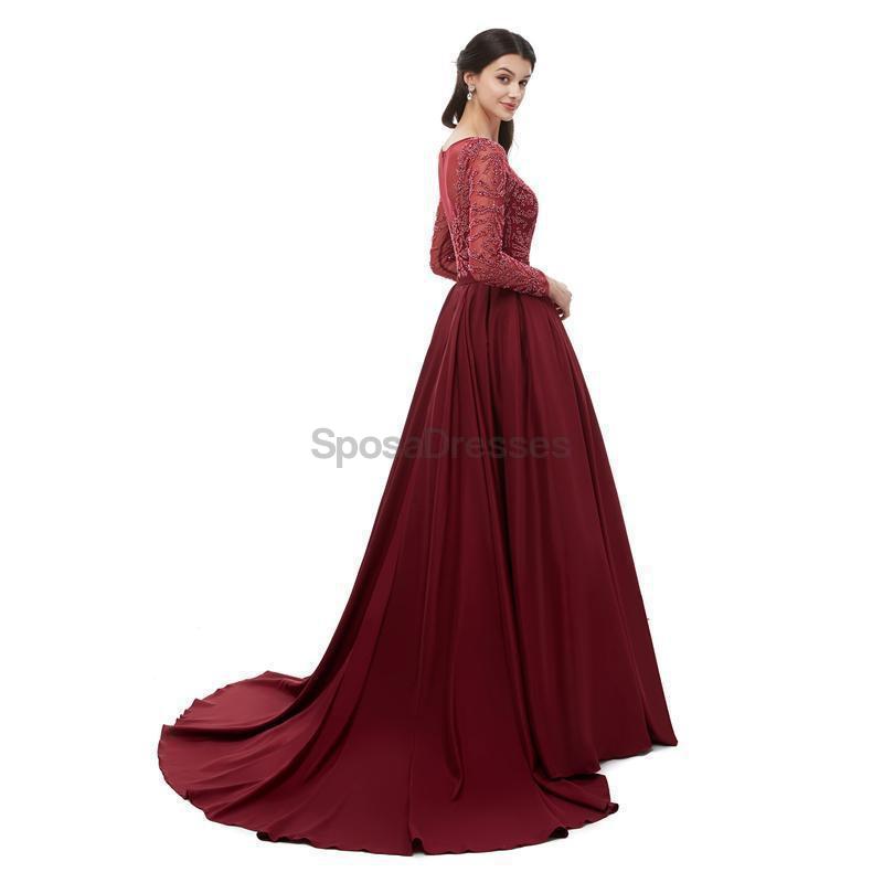 Elegant Long Sleeve Dark Red Beaded Prom Dress for Evening Parties & Formal Events - Perfect for Homecoming, Ball Gowns, and Special Occasions