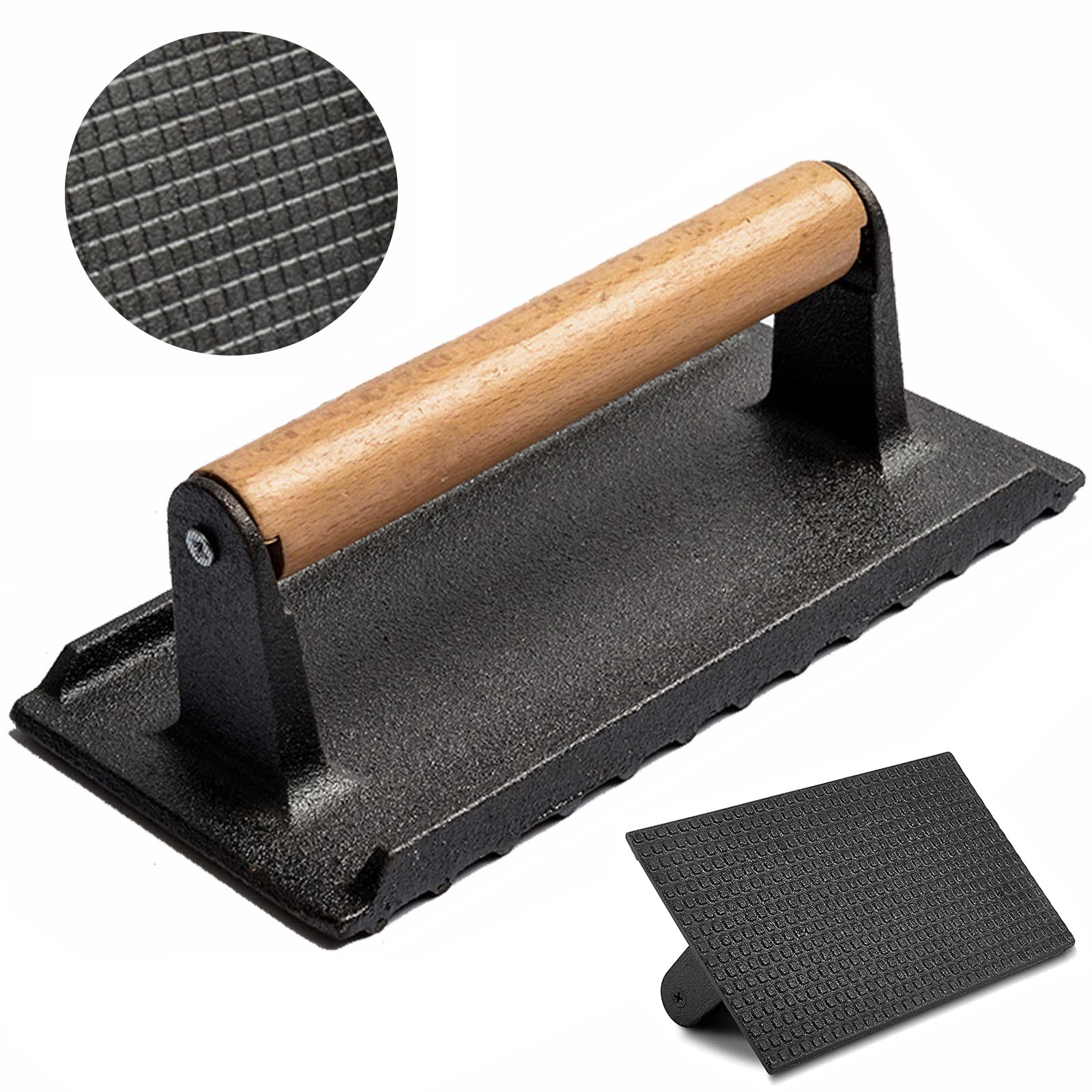 Heavy Duty Cast Iron Grill Press for Burgers, Bacon & Sausages - Perfect for Griddle, Flat Top, Teppanyaki & BBQ - Ideal for Hamburgers, Panini & Meat Pressing at Home or Outdoor Cooking