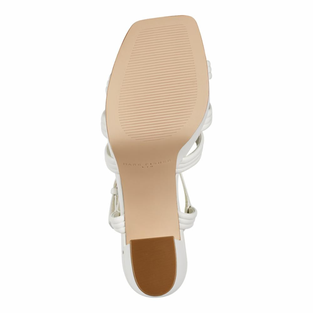Marc Fisher Ltd Women's Cairo2 White M Leather Ankle Strap Sandals - Comfortable Dress Shoes for Summer, Weddings & Casual Outings